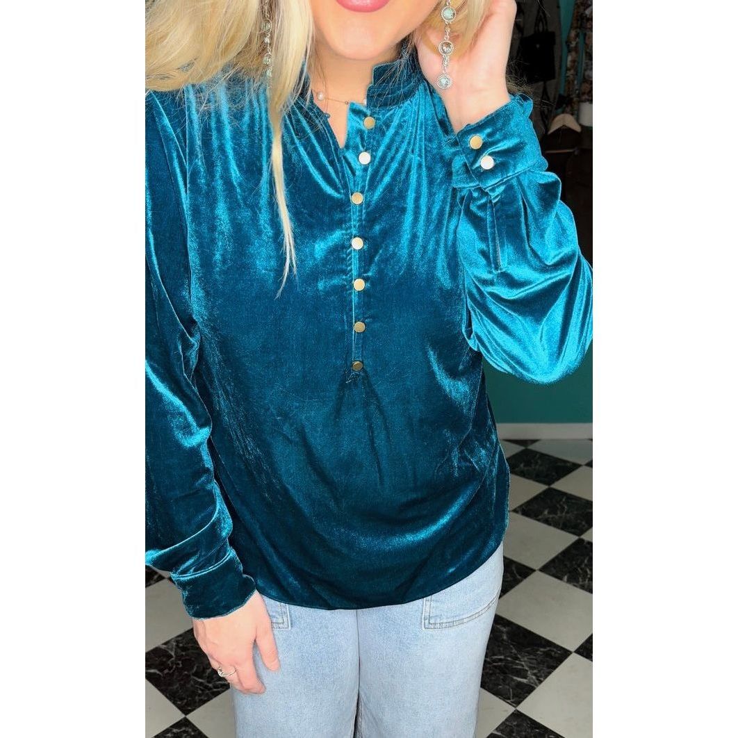 Blue Velvet Button Blouse