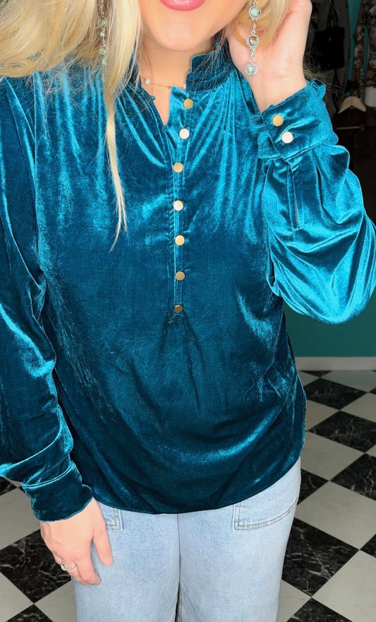 Blue Velvet Button Blouse