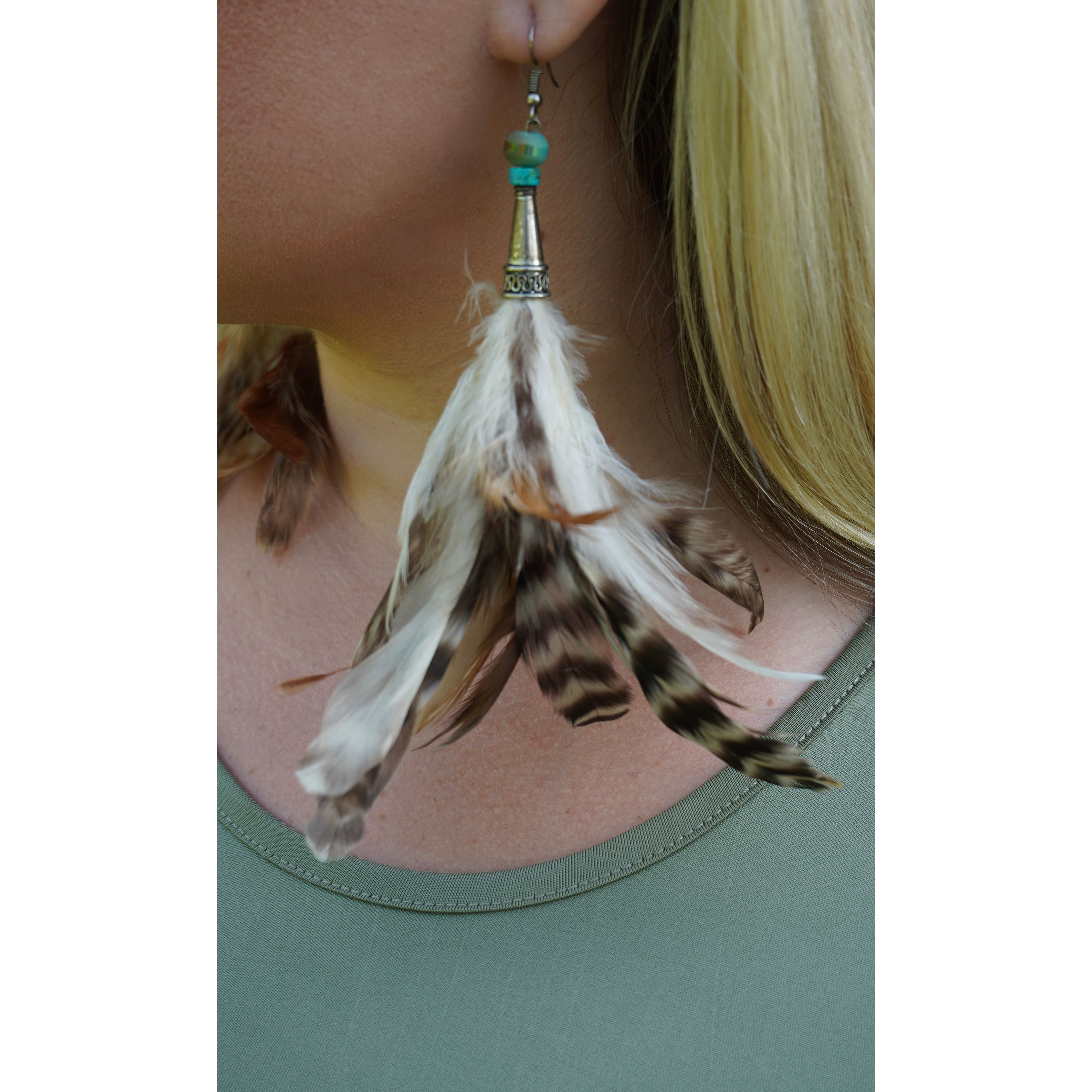Turquoise Feather Earrings