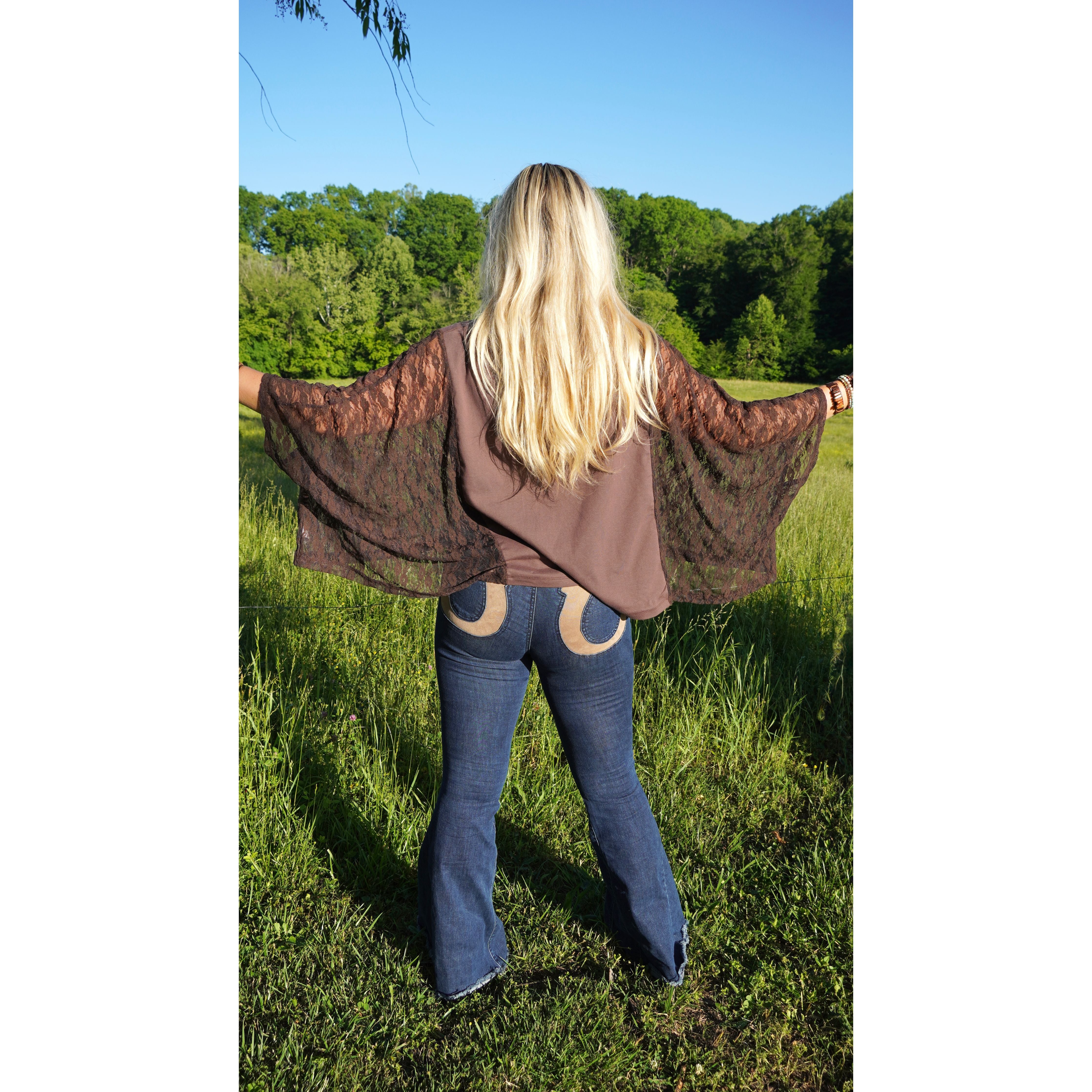 Lace Flowy Sleeve Chocolate Top