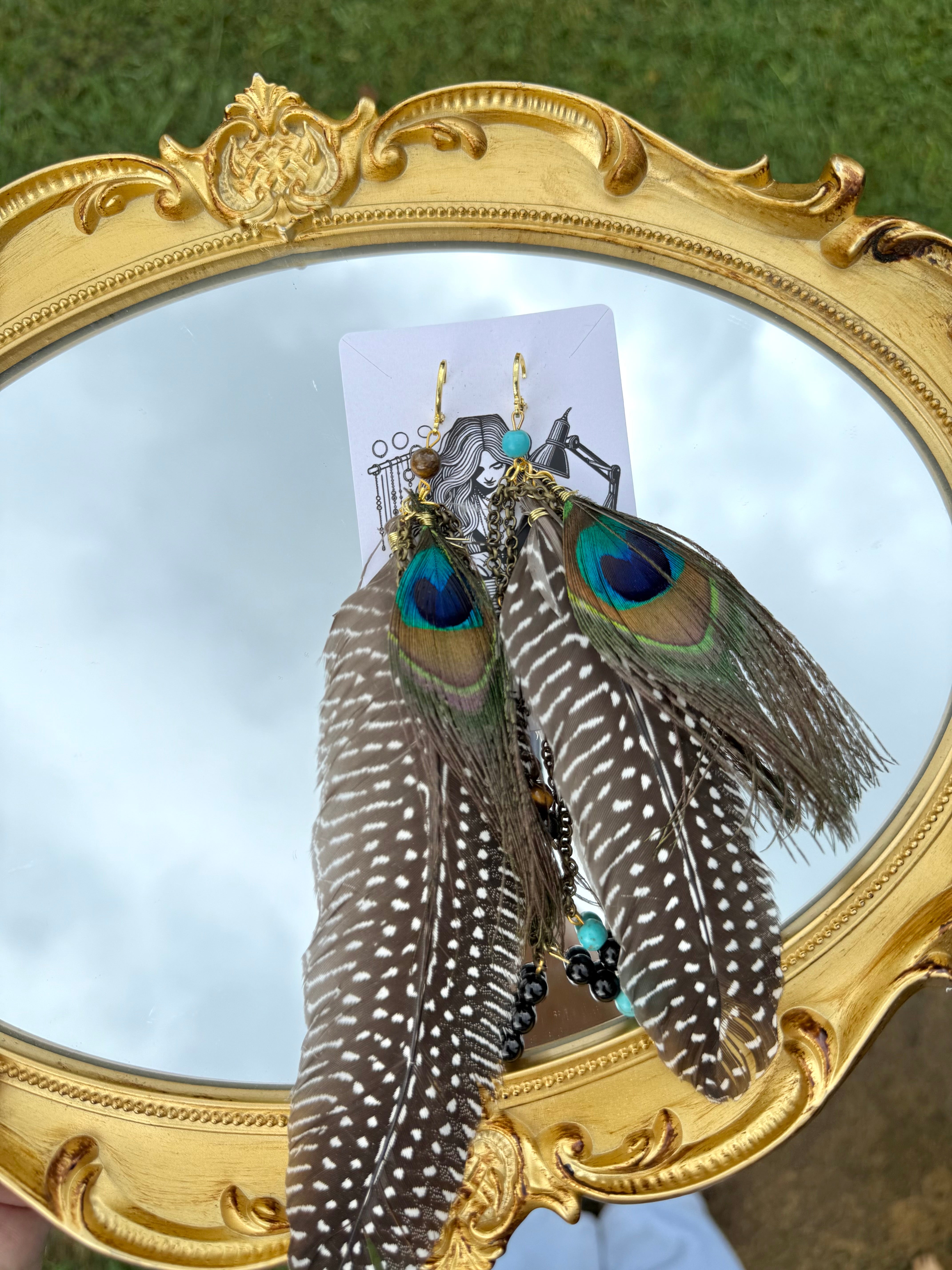Peacock Feather Beaded Earrings