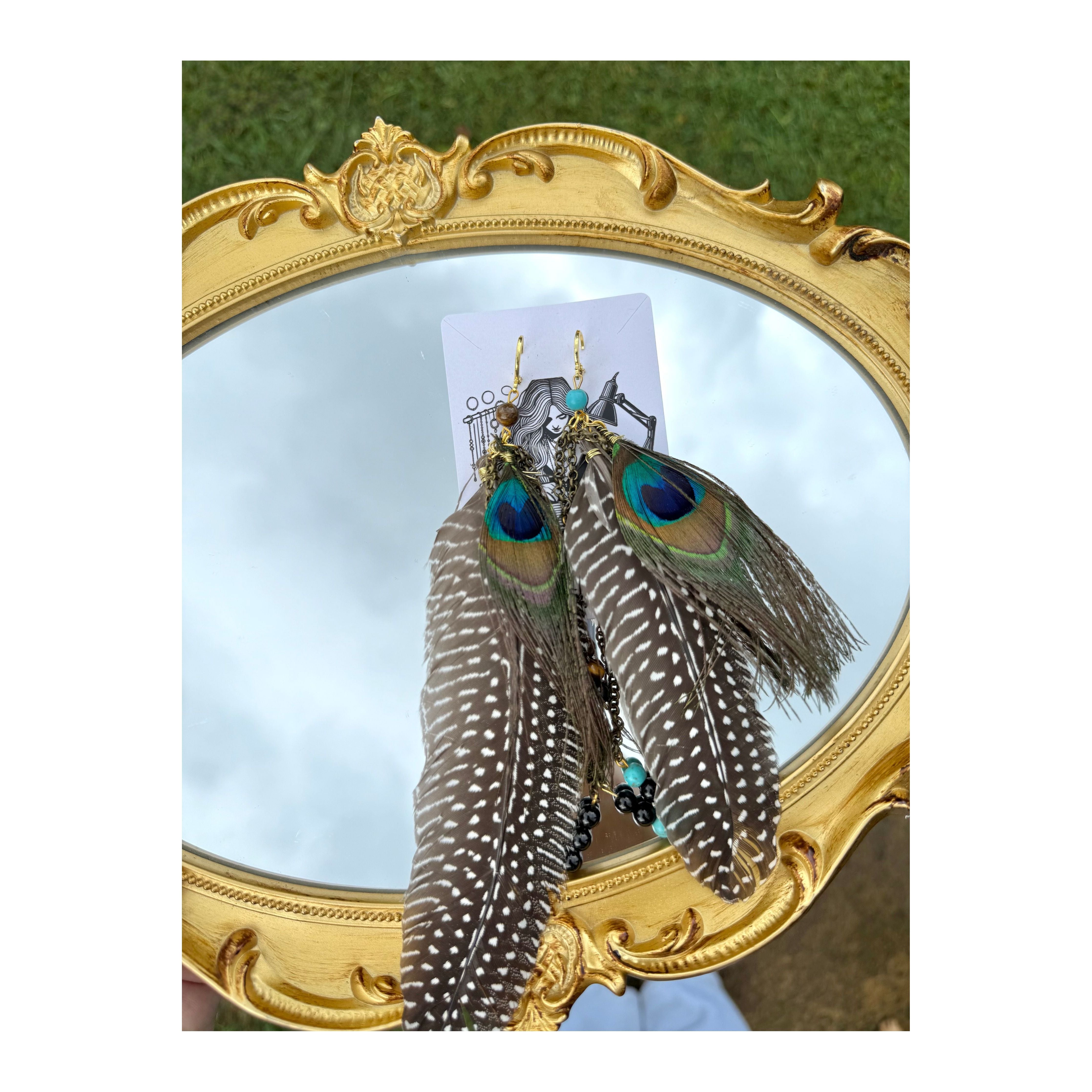 Peacock Feather Beaded Earrings