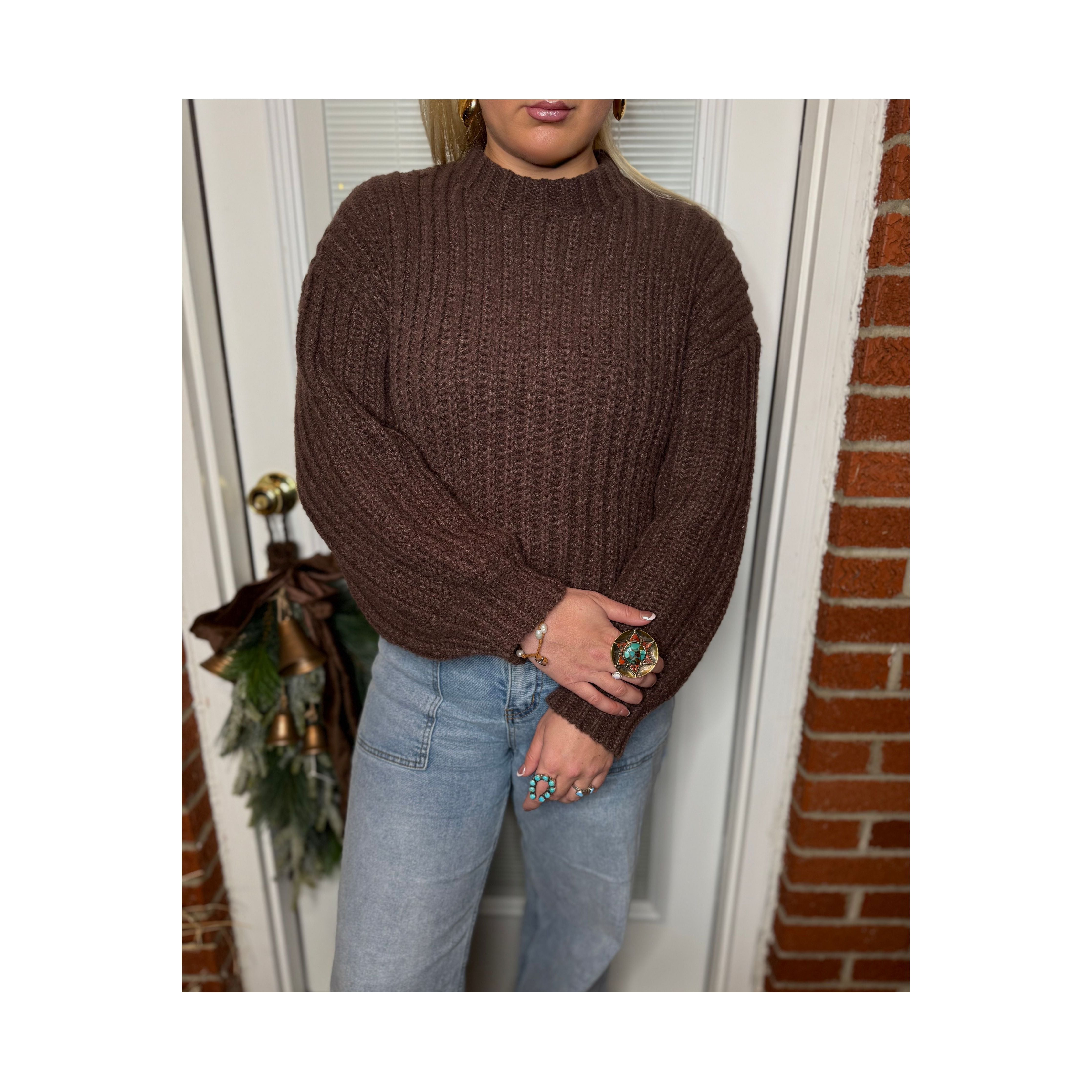 Cozy Chocolate Wide Sleeve Rib Knit Sweater