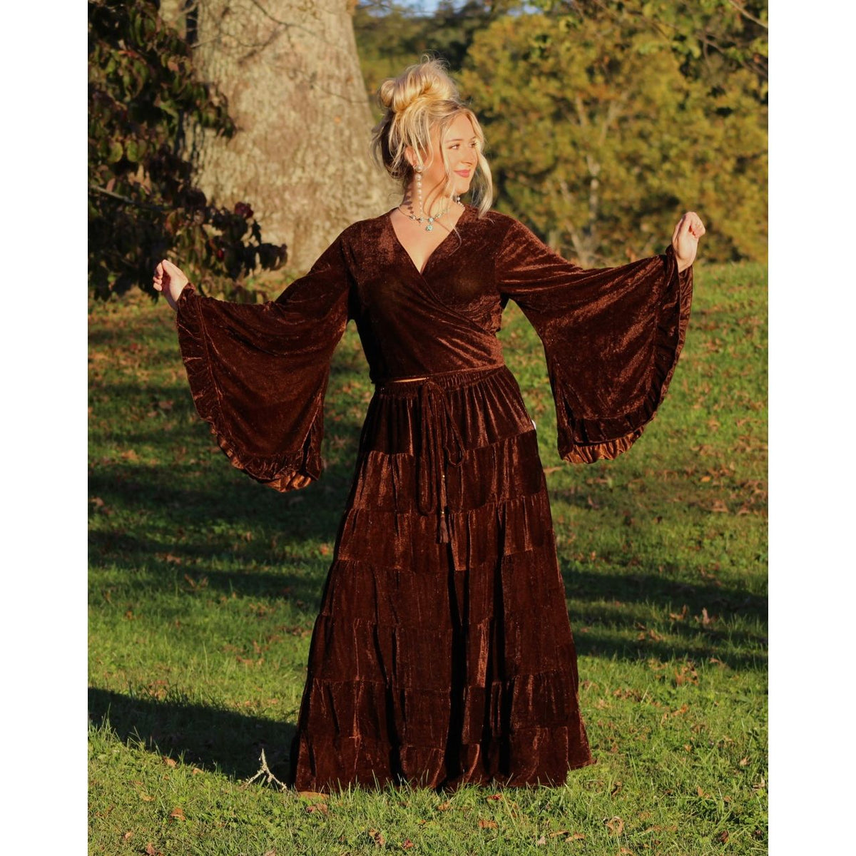 Brown velvet bohemian skirt and top set