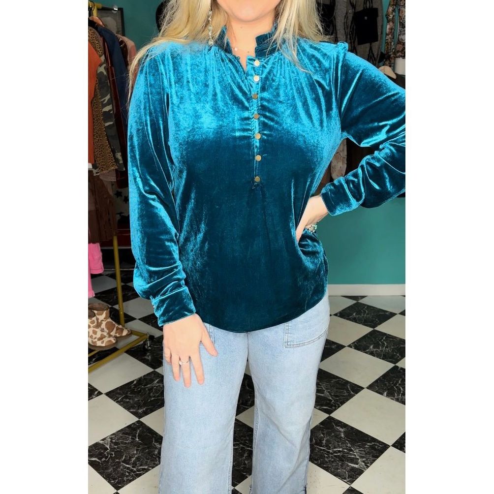 Blue Velvet Button Blouse