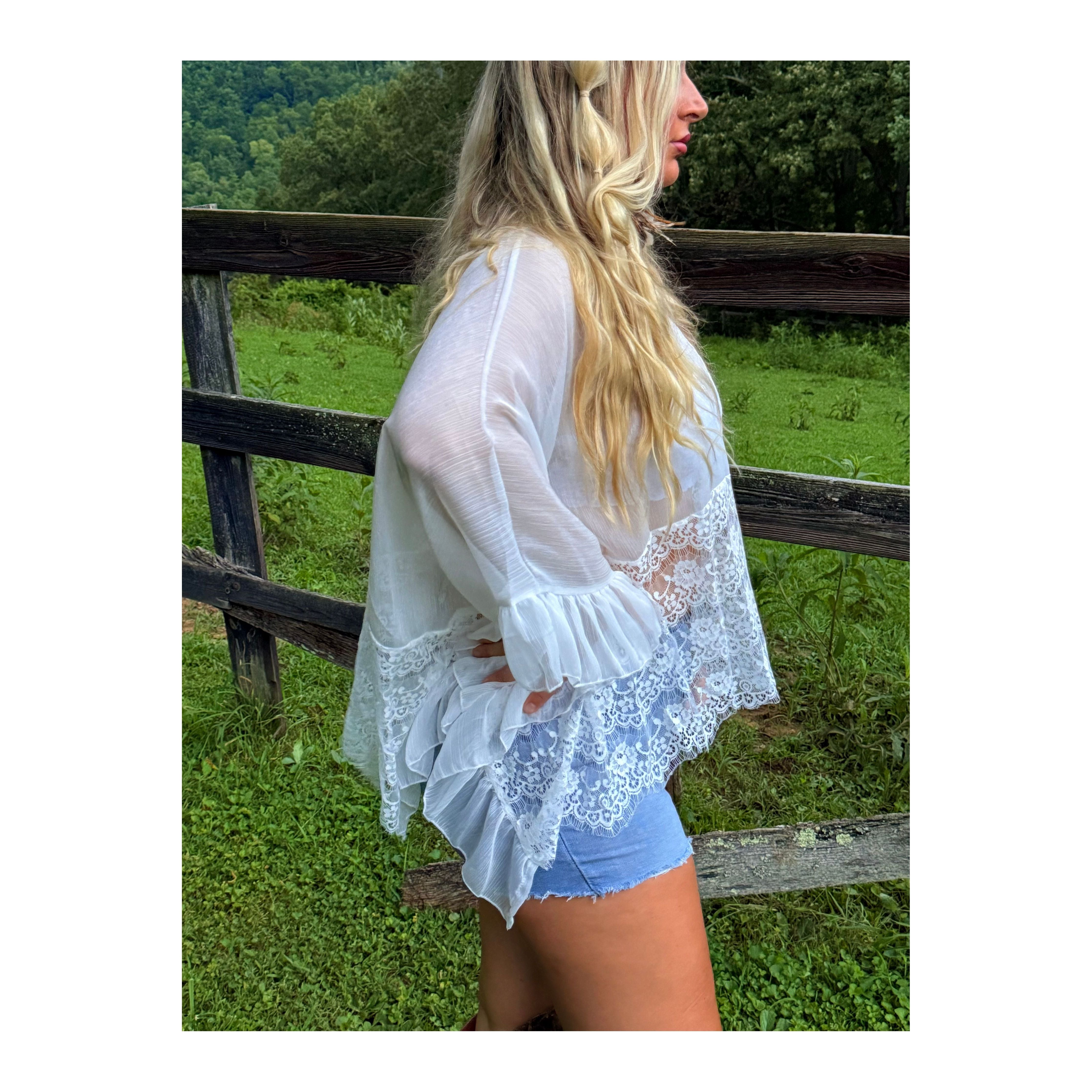 We Are Young White Lace Ruffle Top