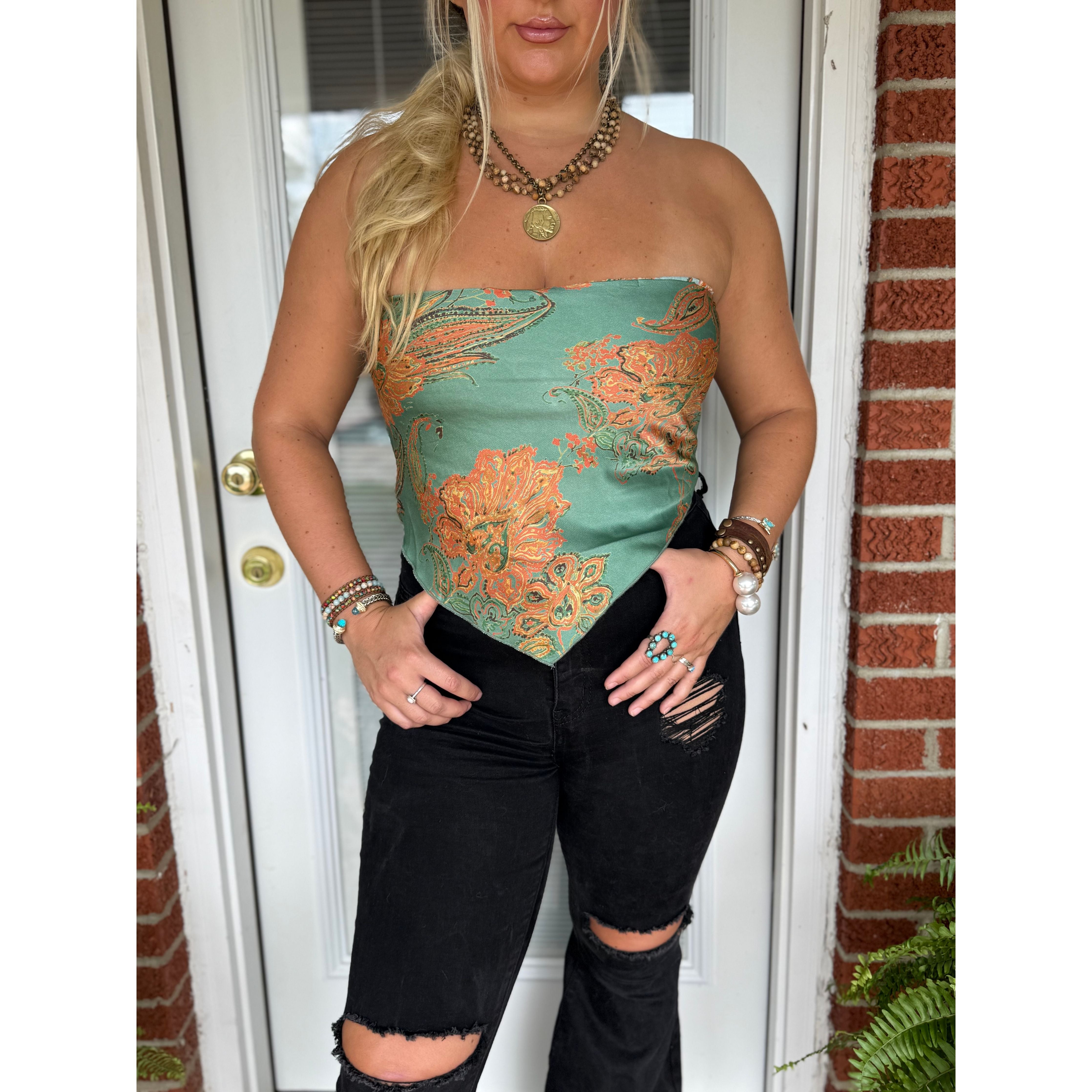 Sun Soaked Bandana Tube Top (Teal)
