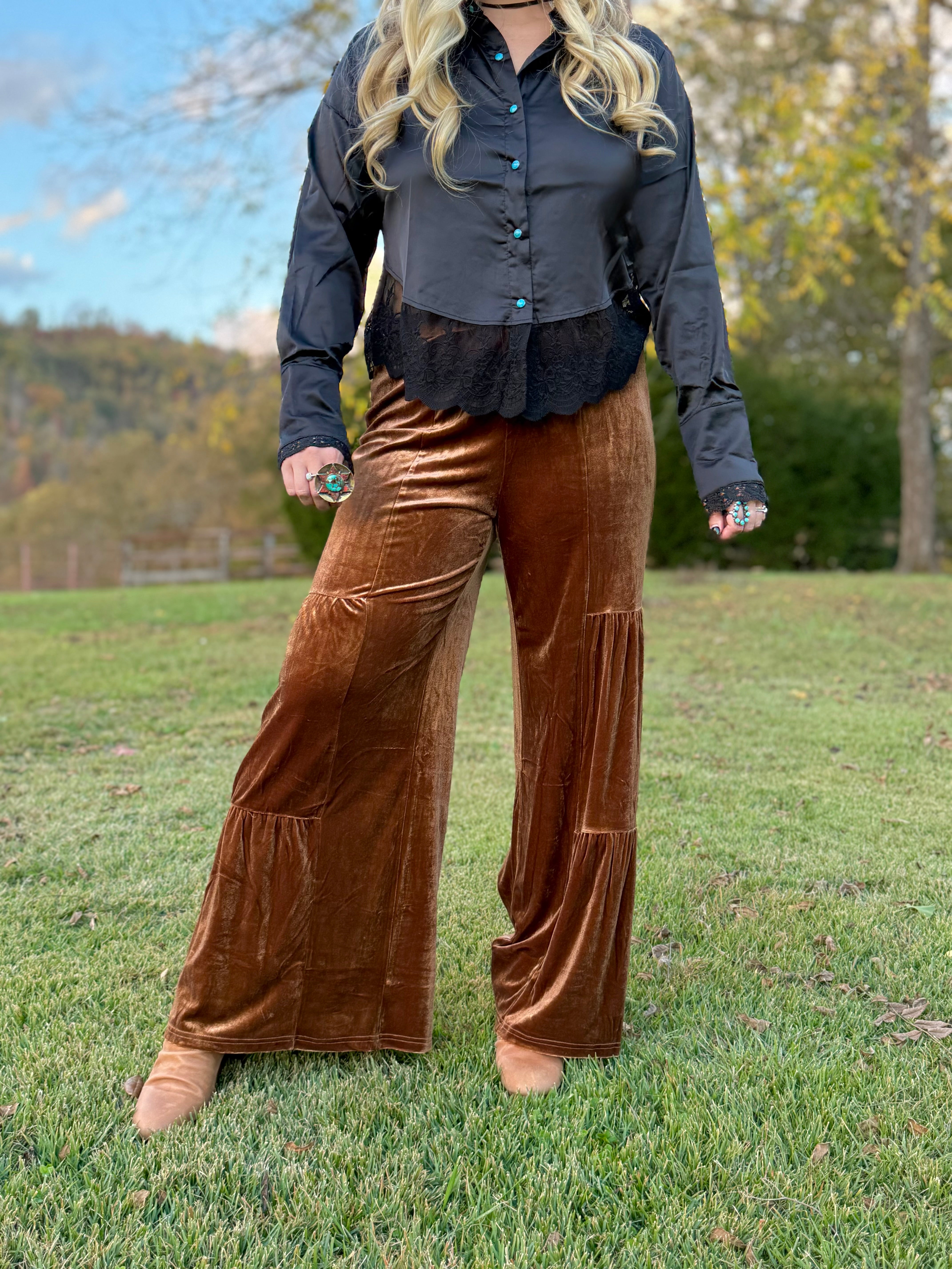 Black Silk Lace Western Top With Turquoise Buttons