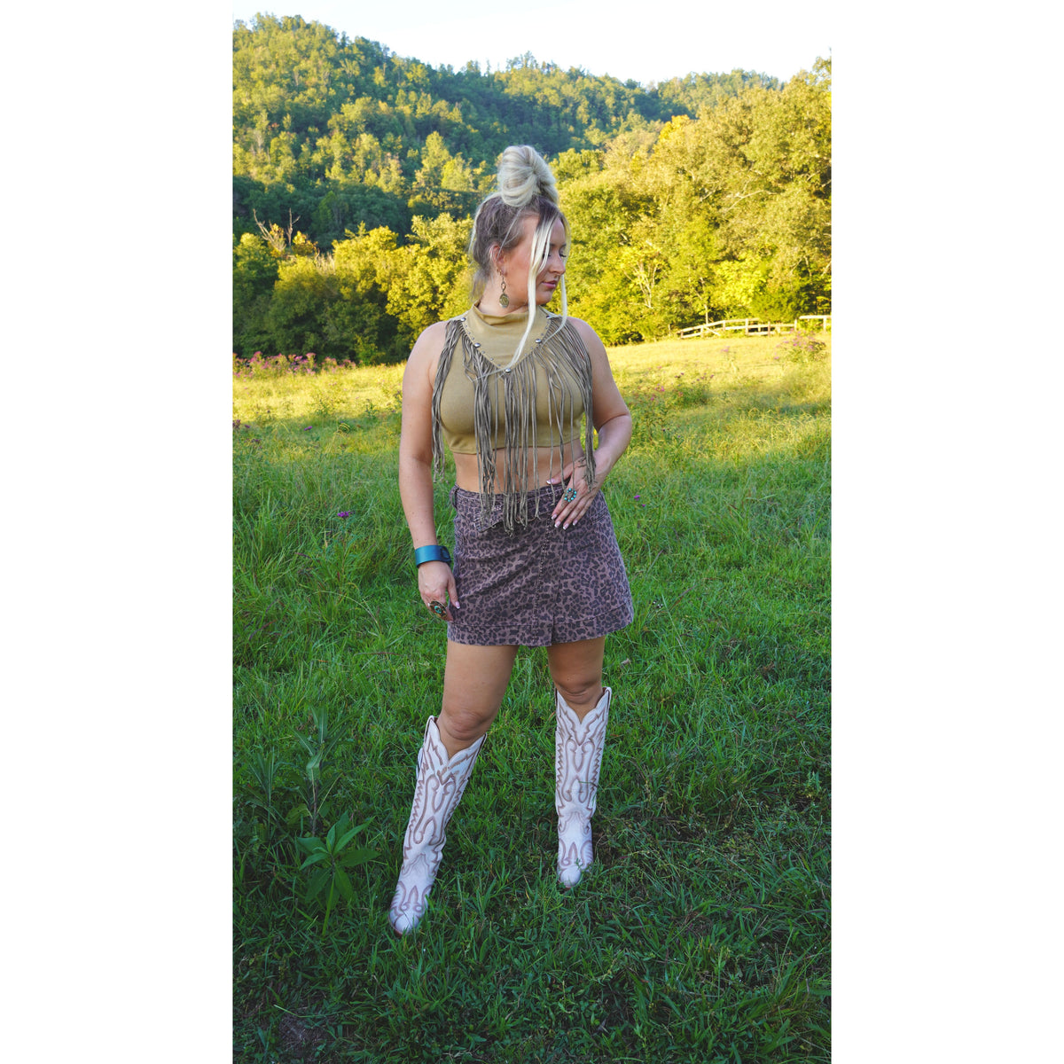 Leopard Belted Overlap Skirt