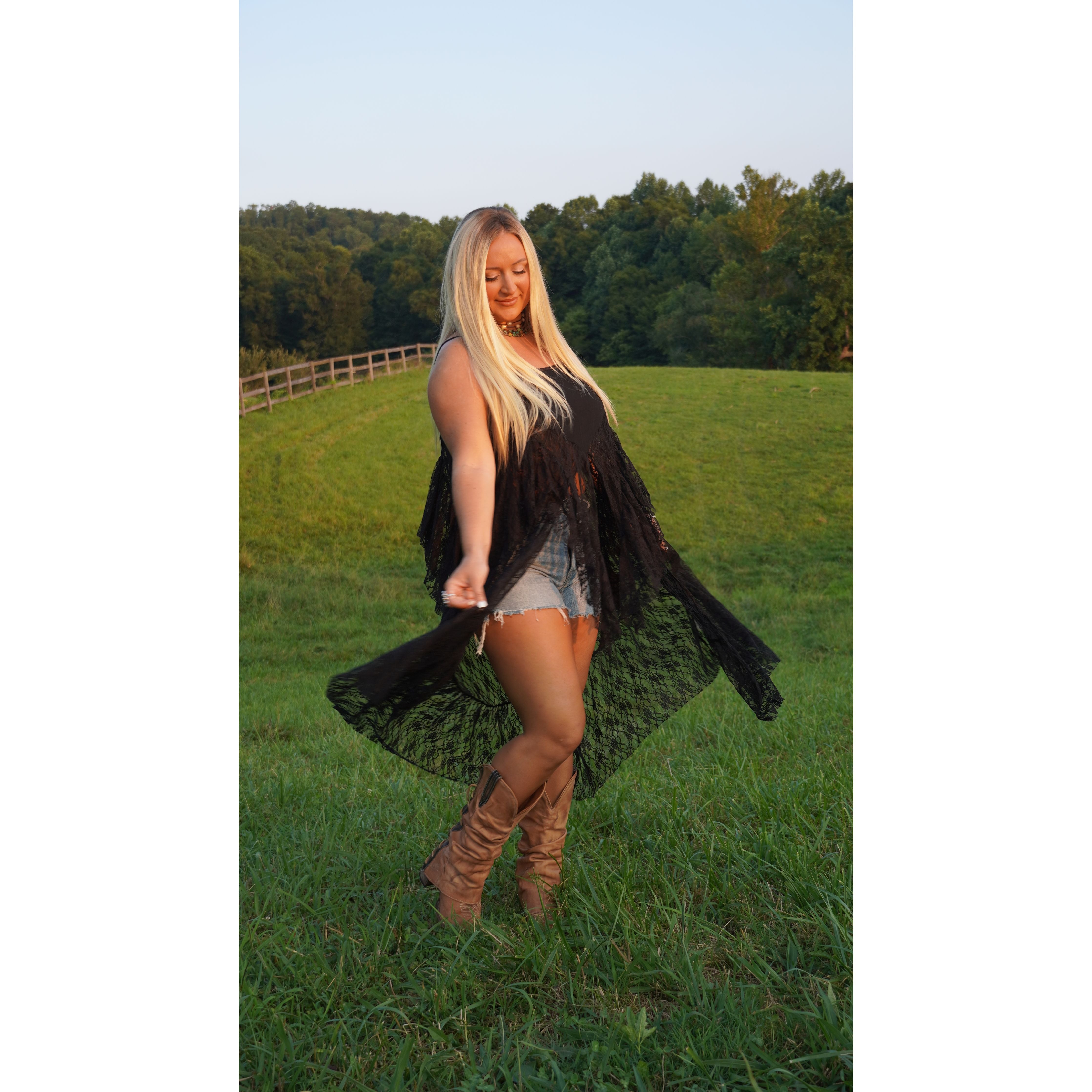Black Ruffled Lace Flyaway Maxi Cami Top