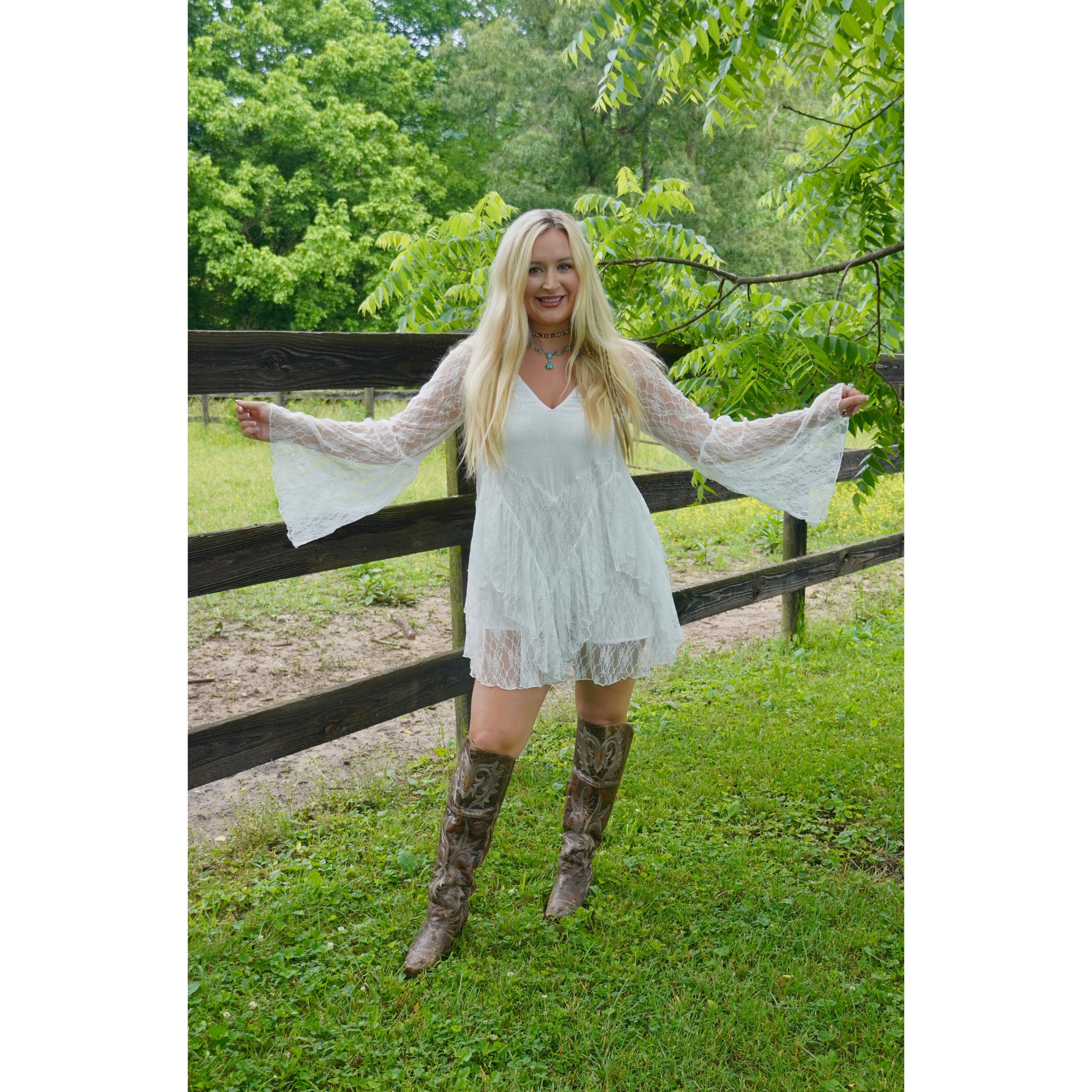White Lace Bell-Sleeve Romper