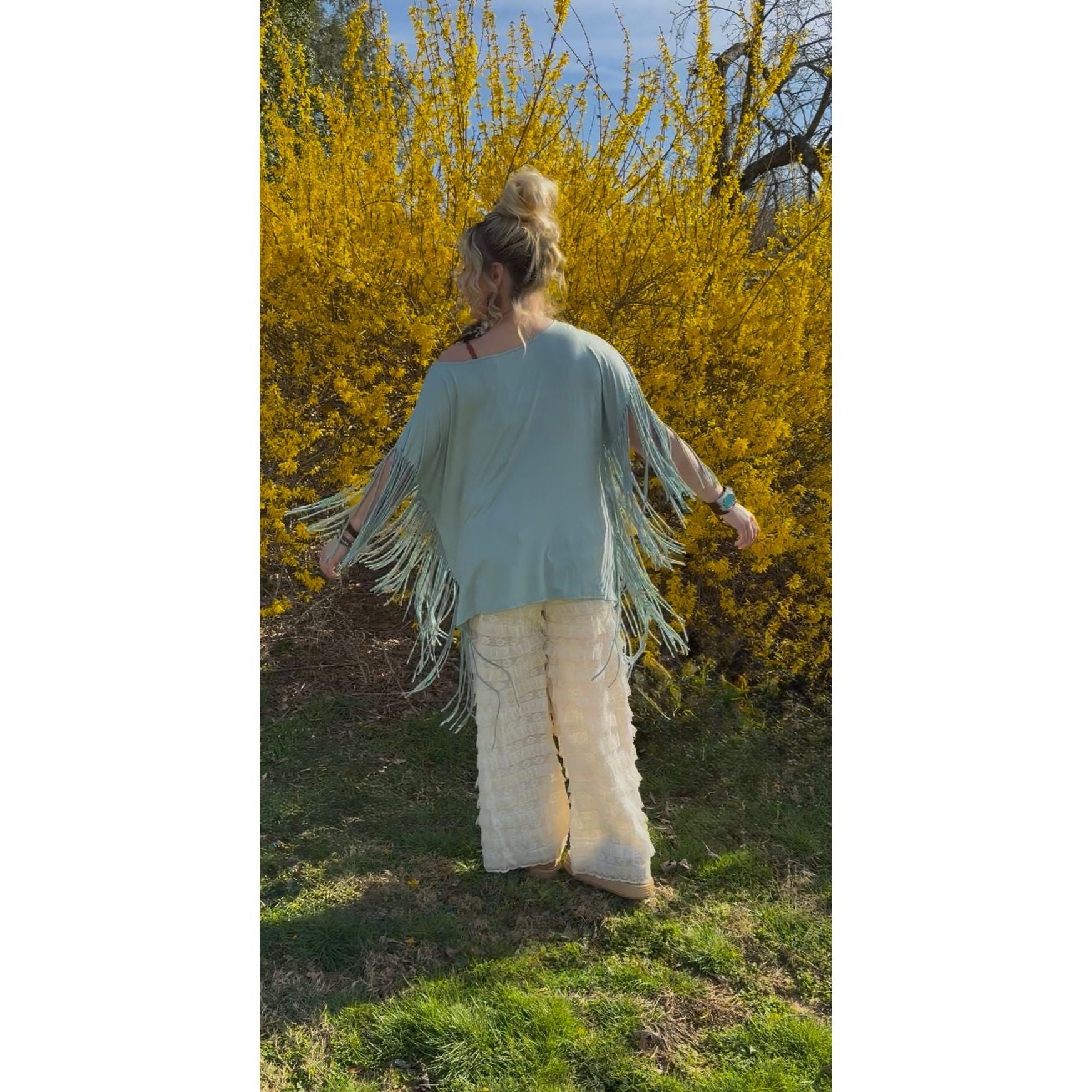 Showstopper Fringe Top Seafoam