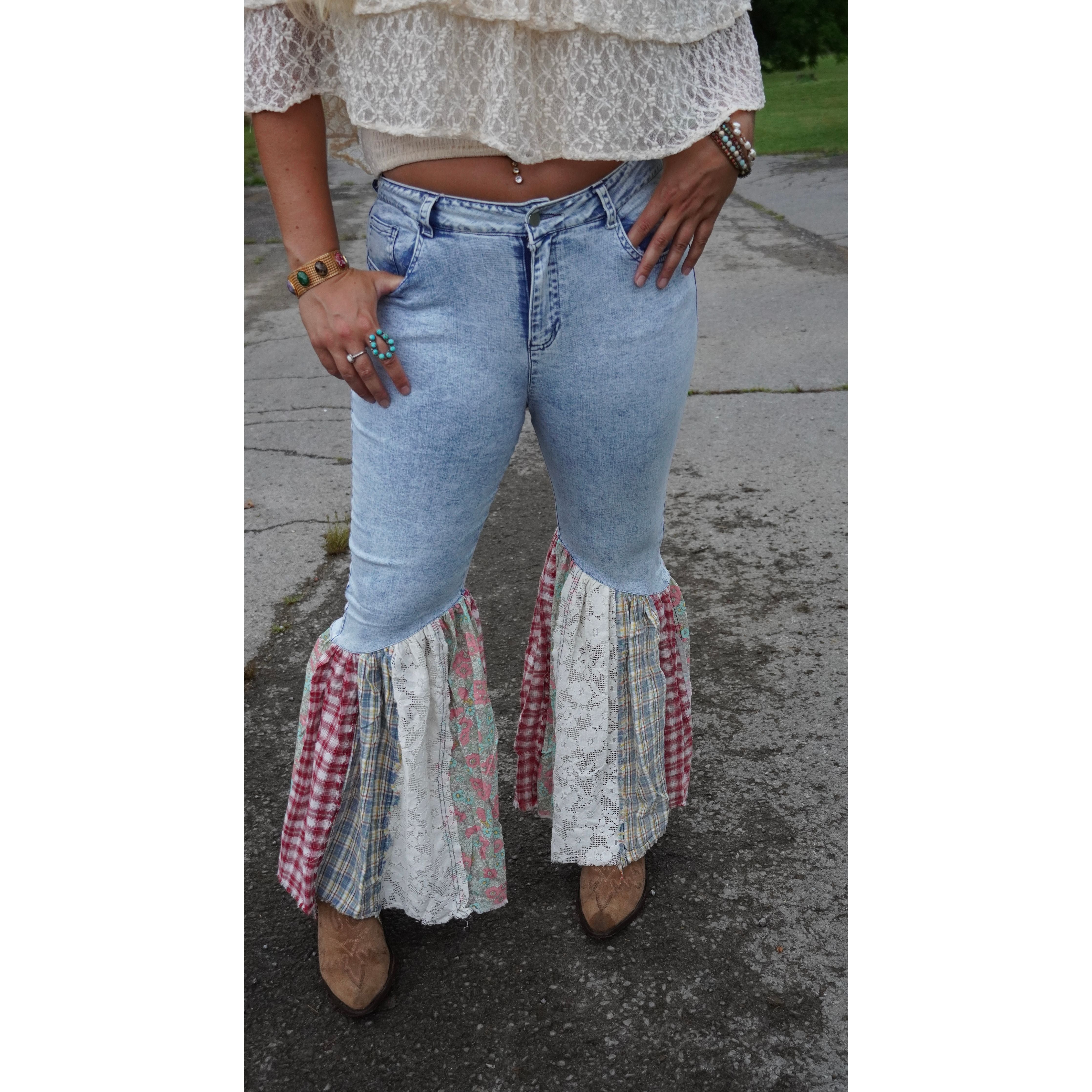 Floral Lace Patchwork Jeans