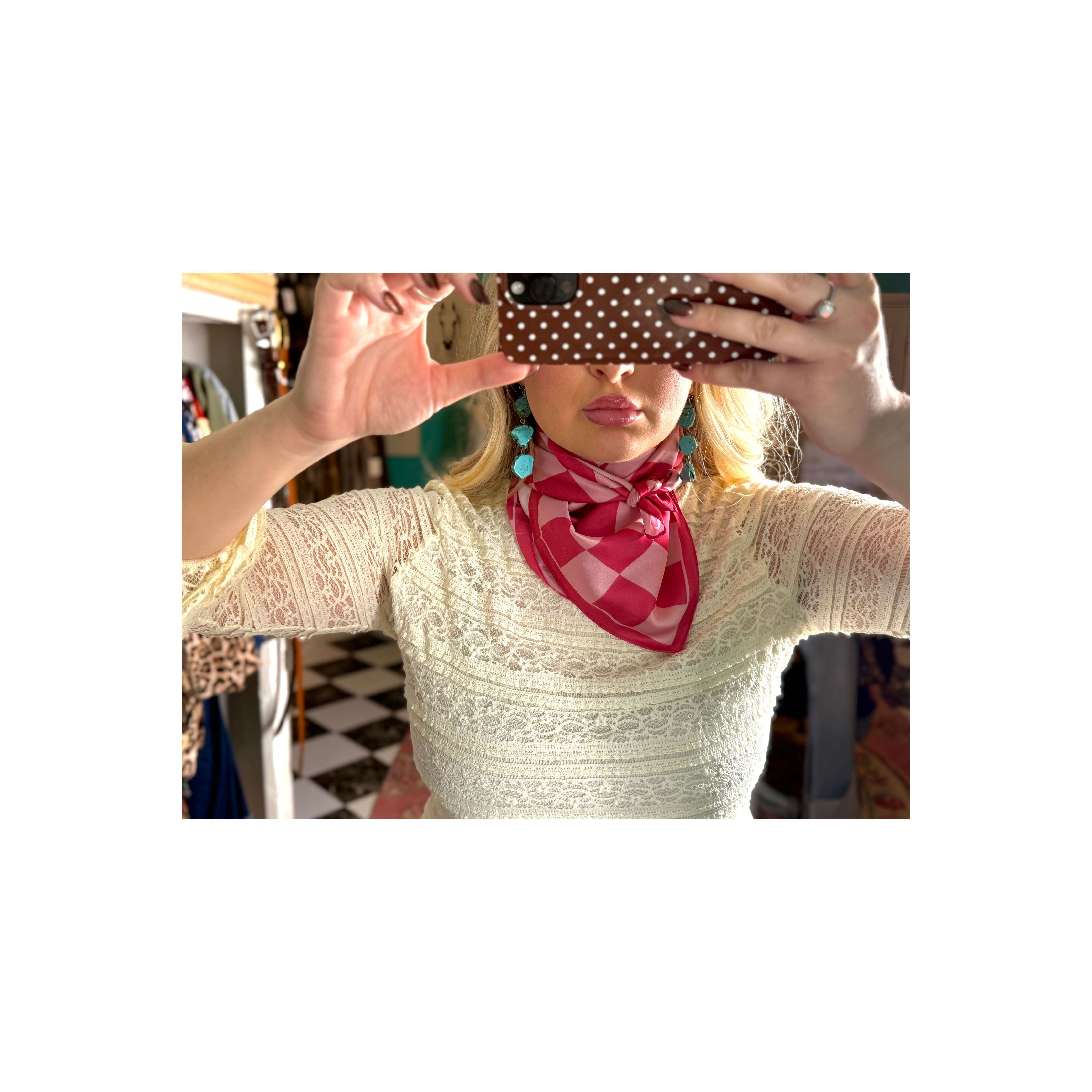 Checkered Pink Satin Scarf