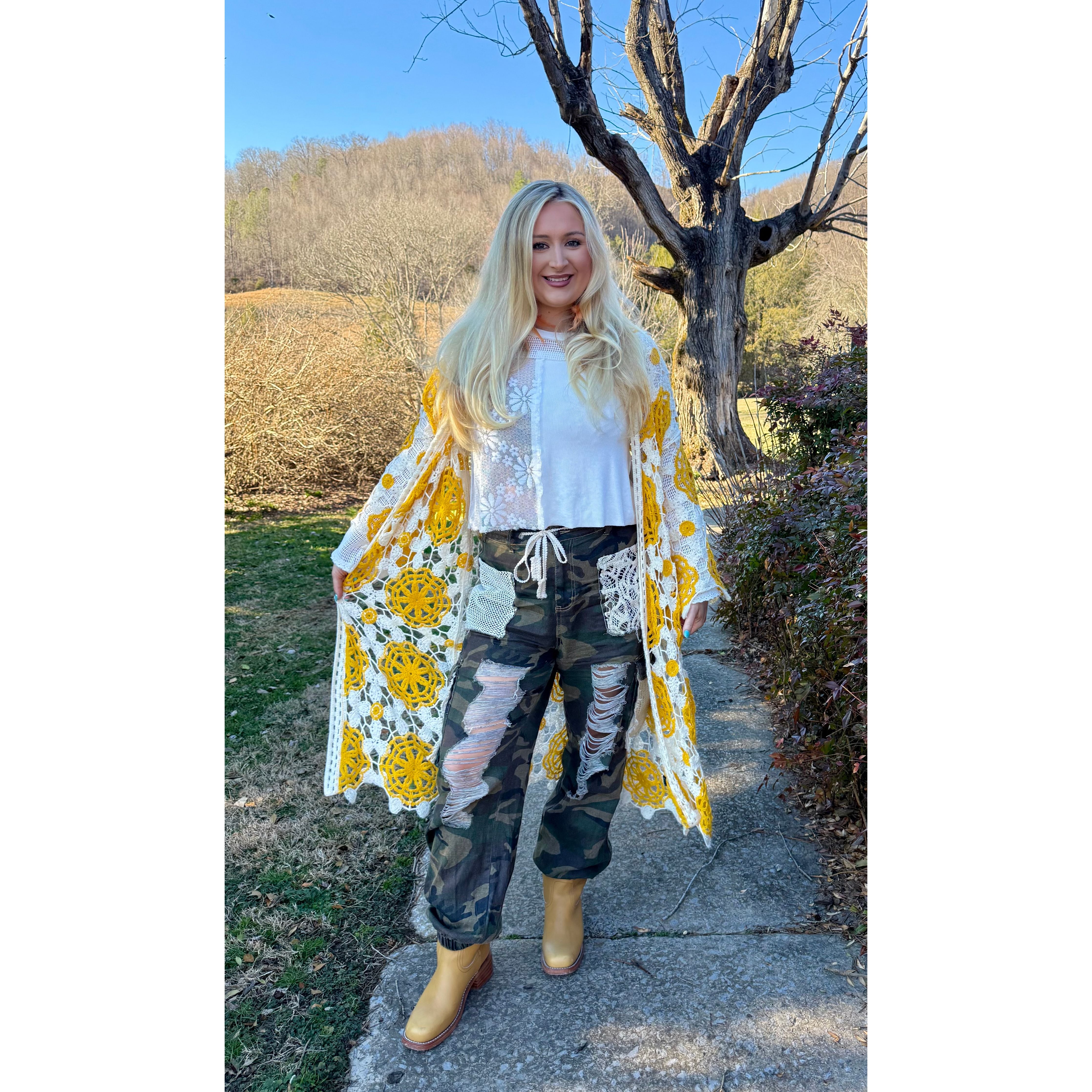 POL: Ripped Camo and Lace Joggers