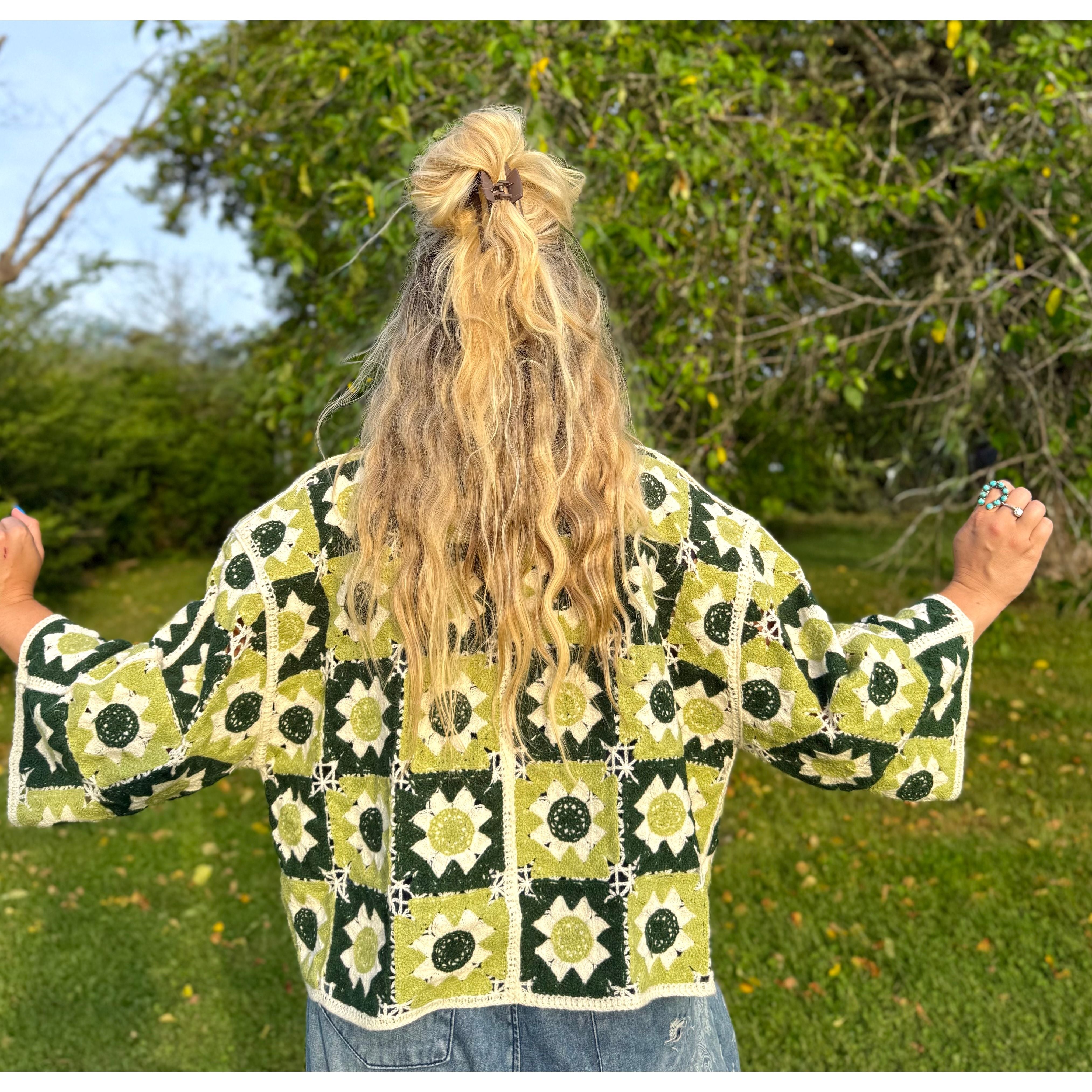 Green Daisy Crochet Cardigan