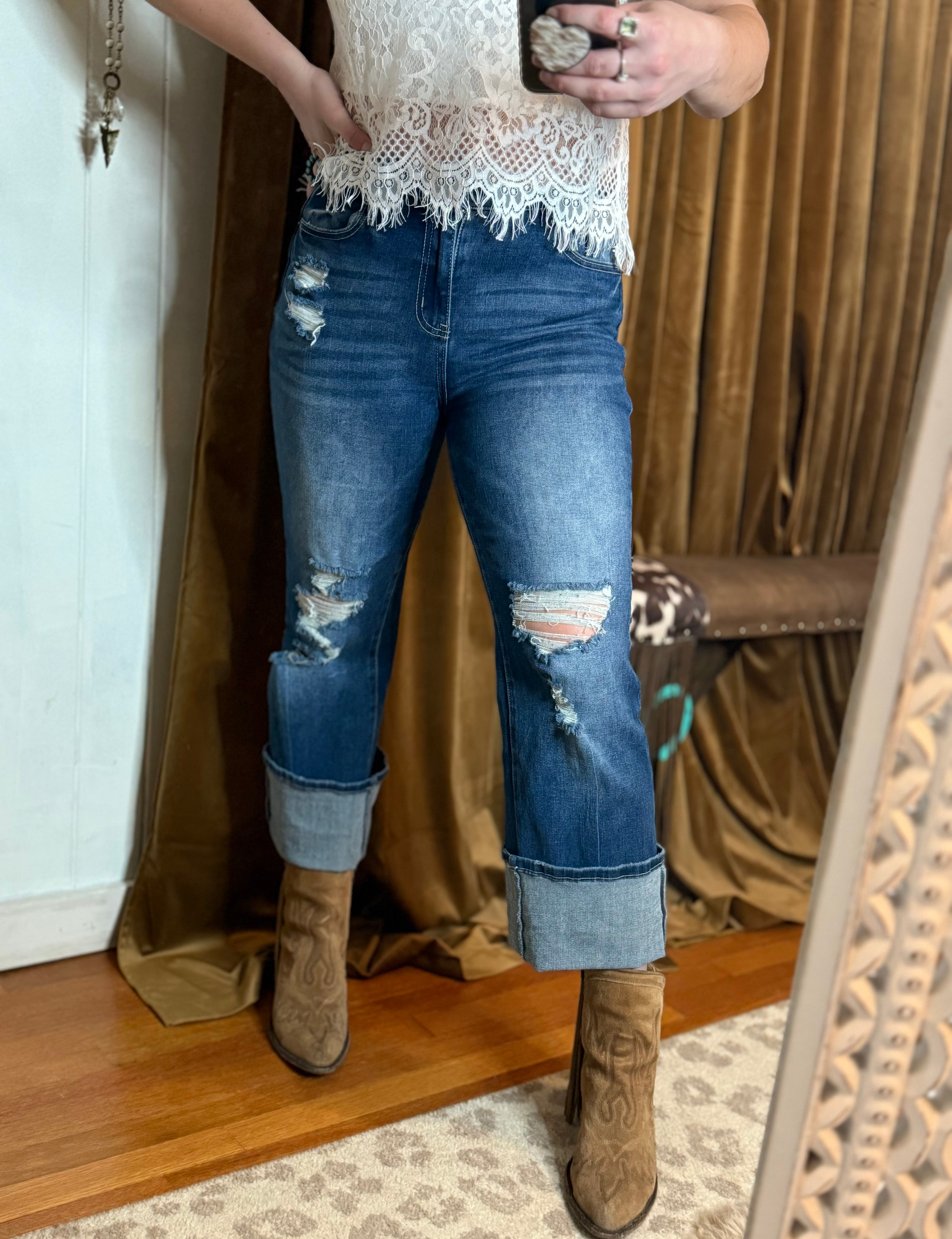 Madison High Rise Ripped Cuff Jean