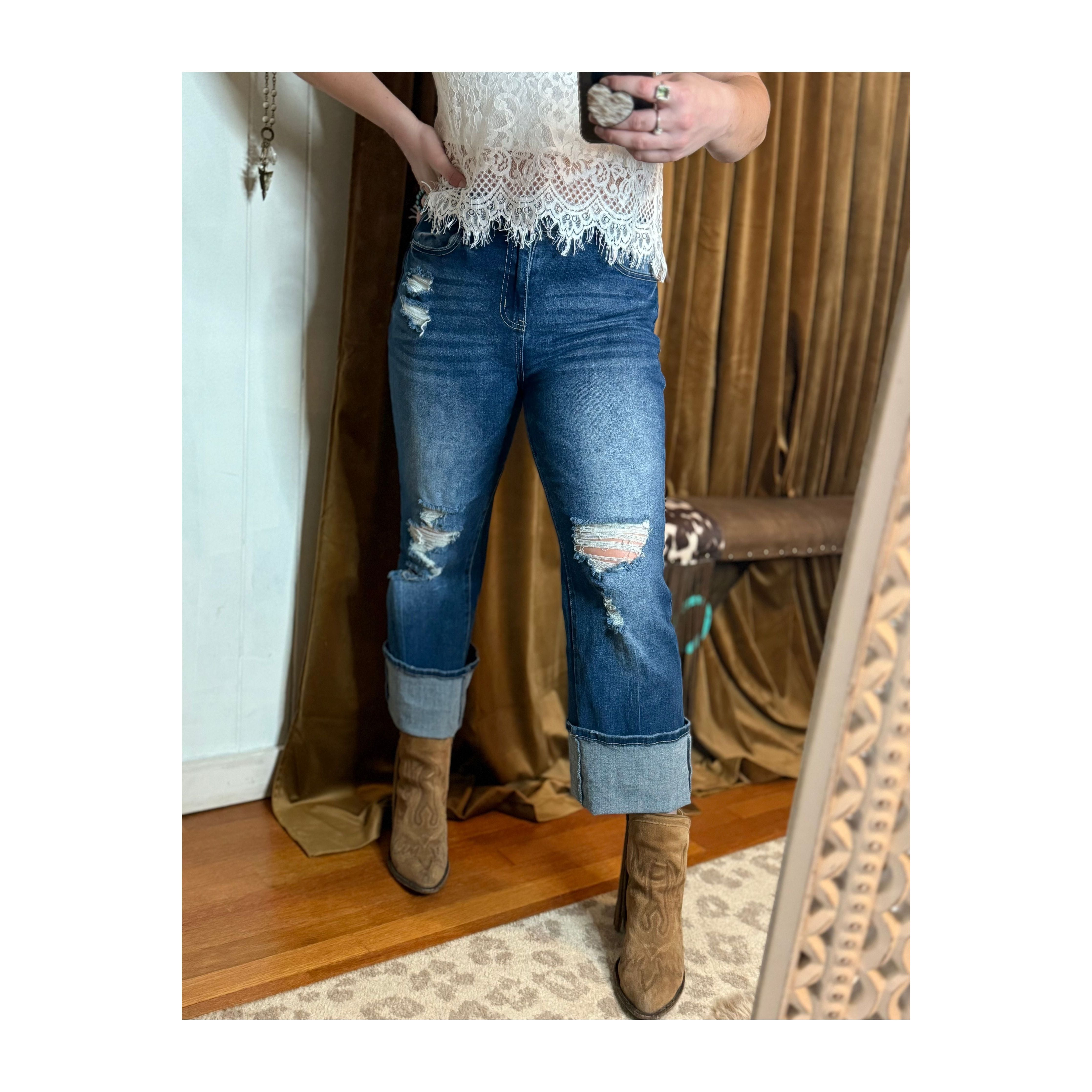 Madison High Rise Ripped Cuff Jean