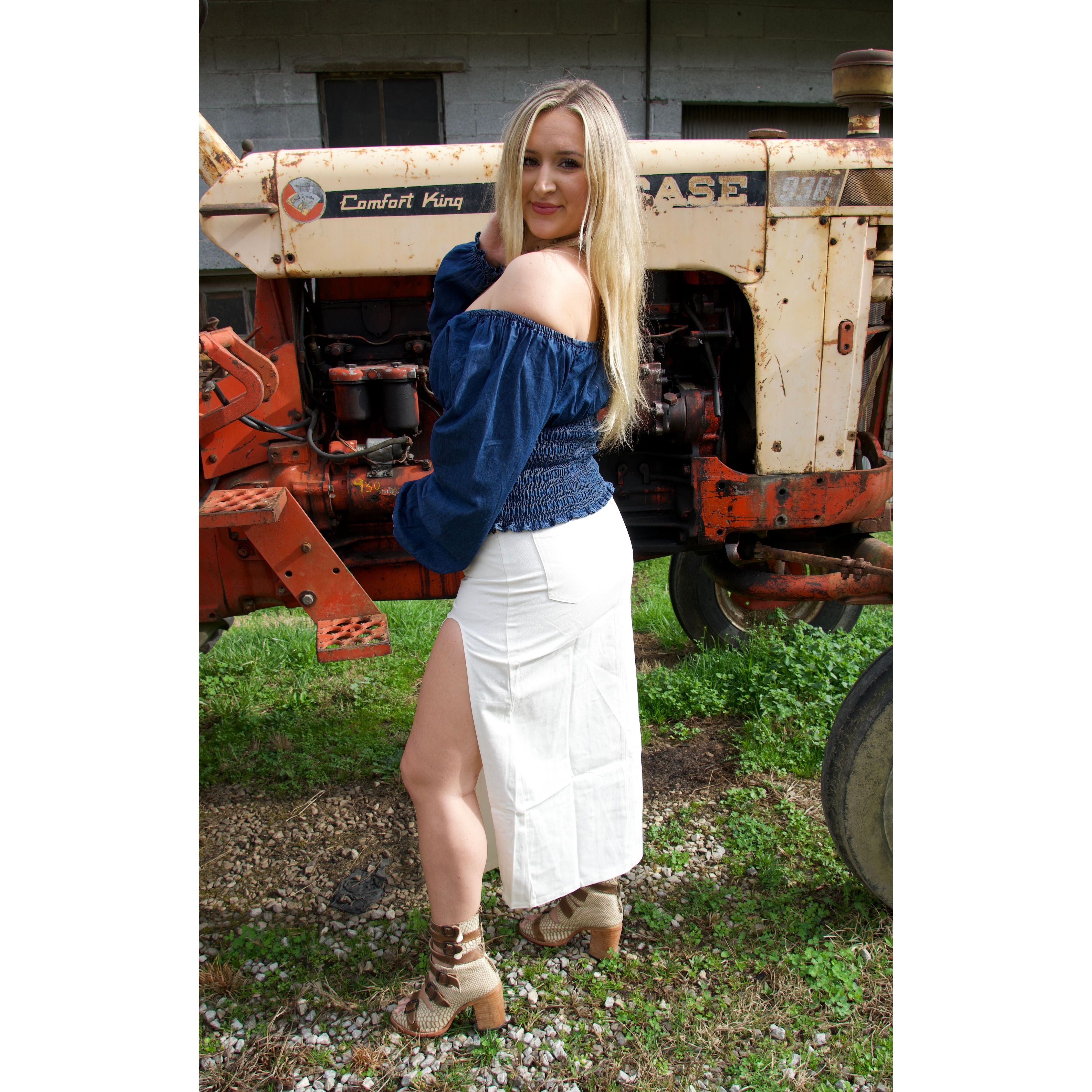Denim Ruched Long sleeve Top