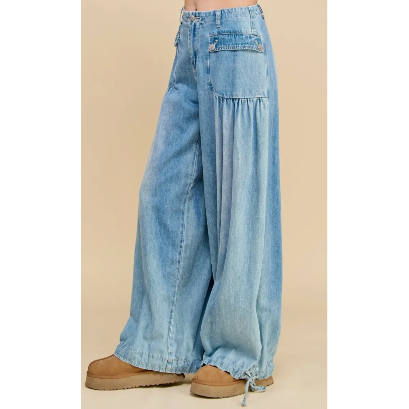 VEVERET: Sasha Ankle Drawstring Wide Jean