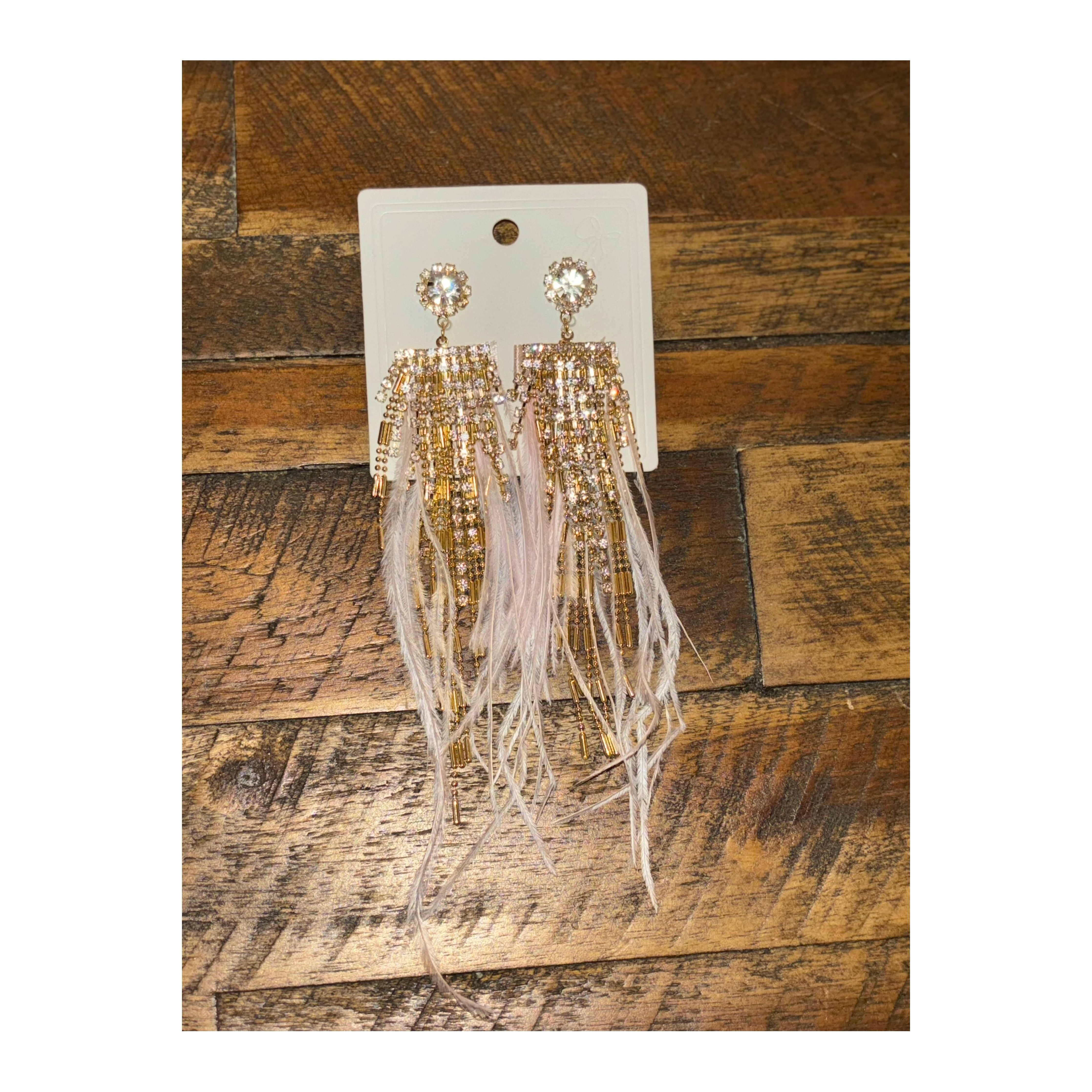 Light pink Diamond feather Earring