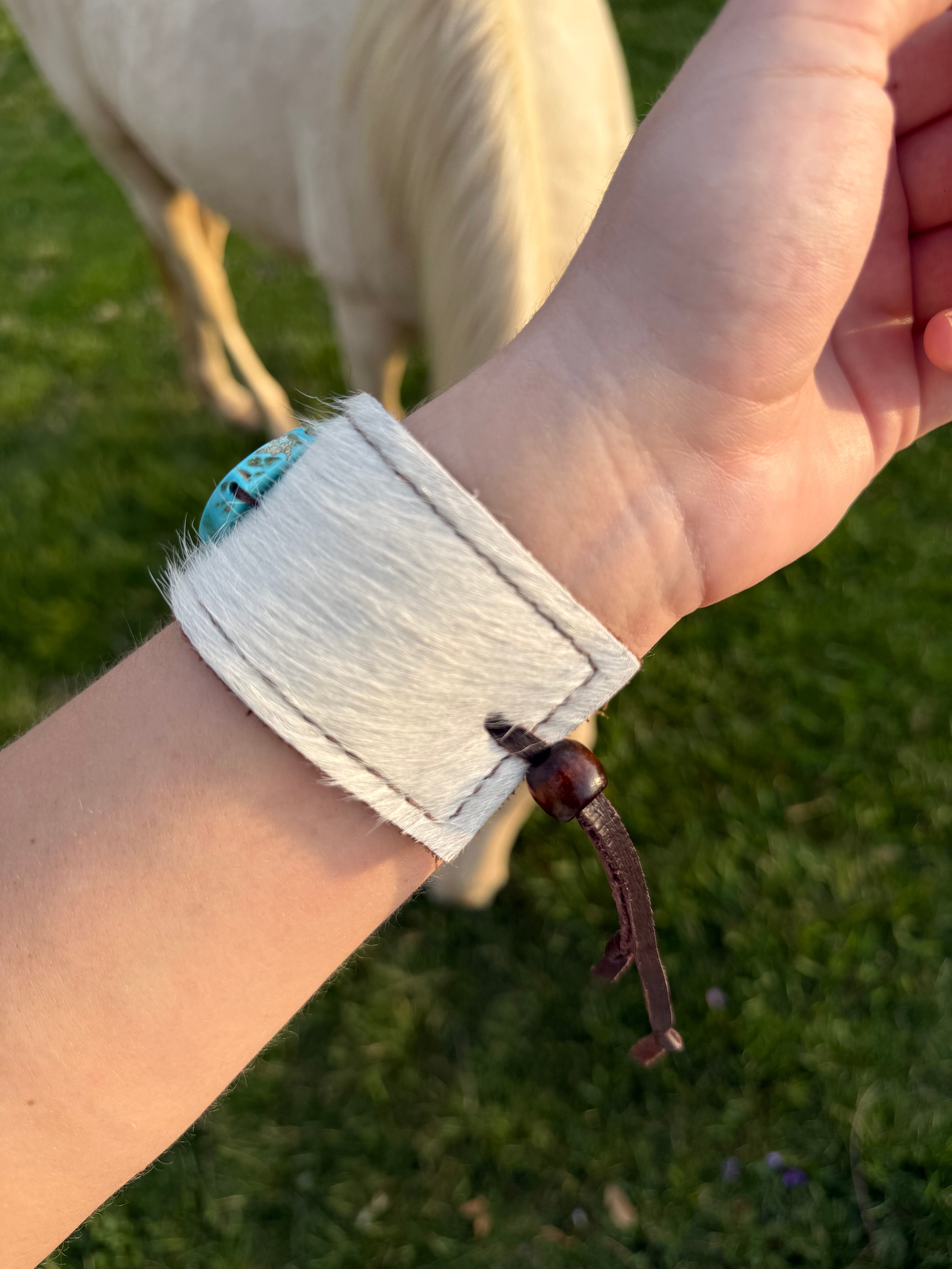 White Leather Cow Hide Cuff
