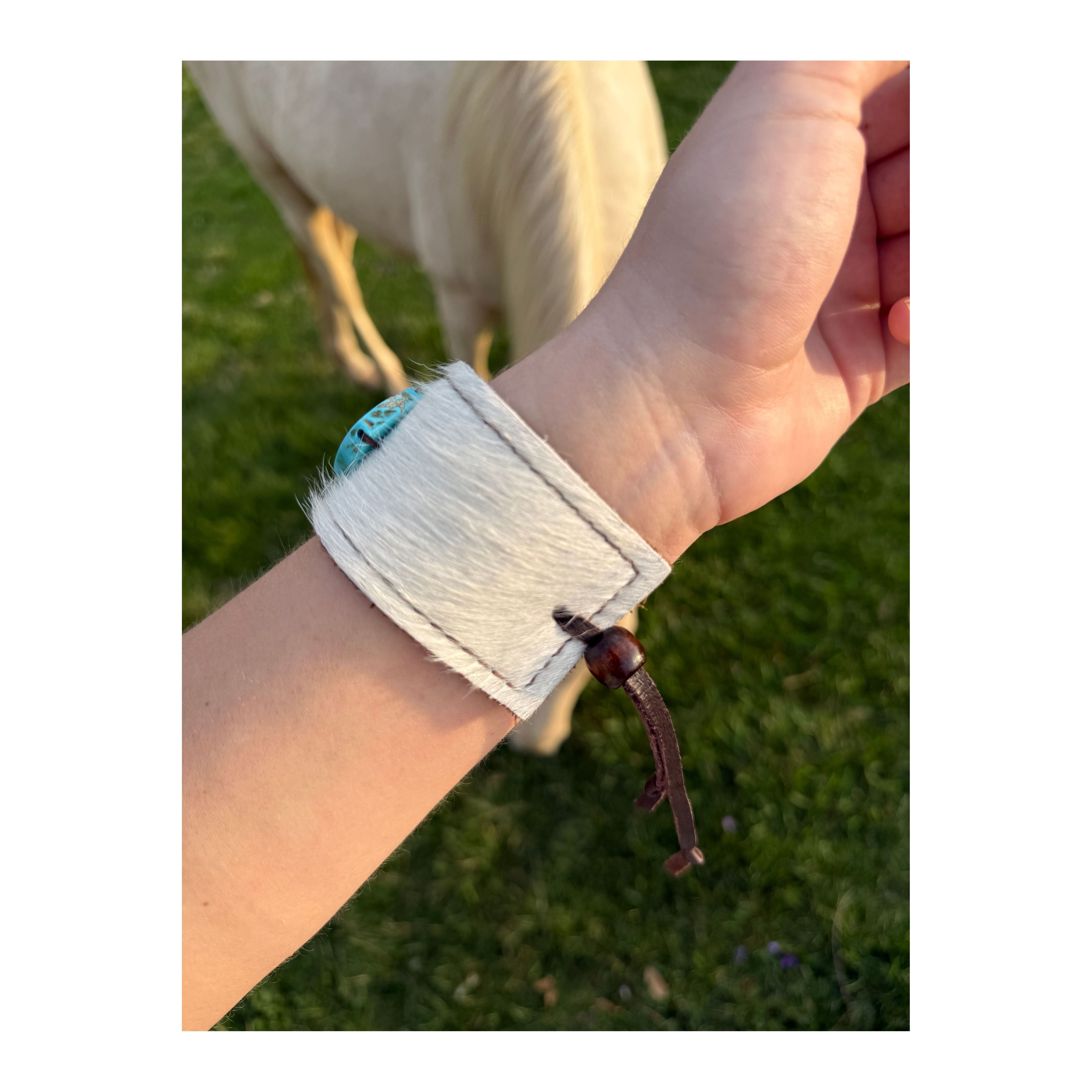 White Leather Cow Hide Cuff