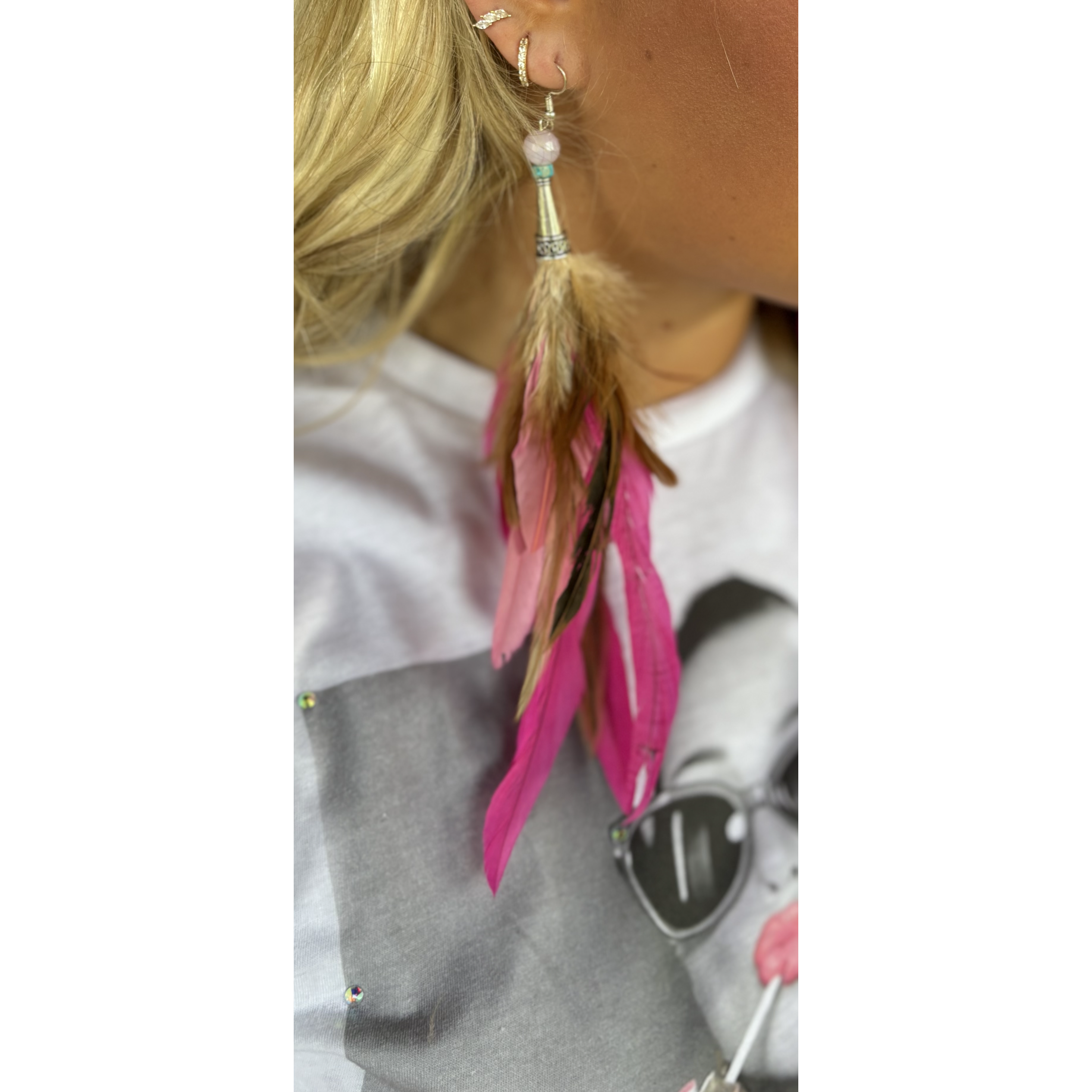 Pink Feather Earrings