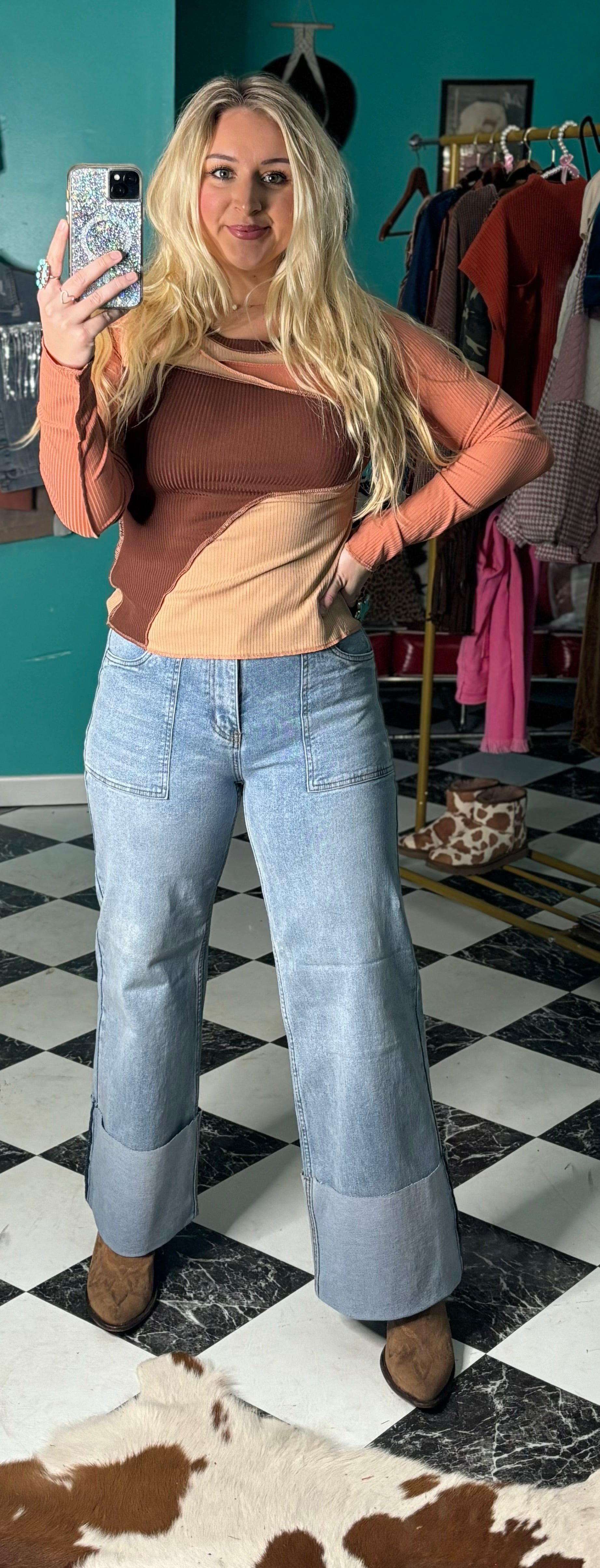 Color Block Ribbed Top