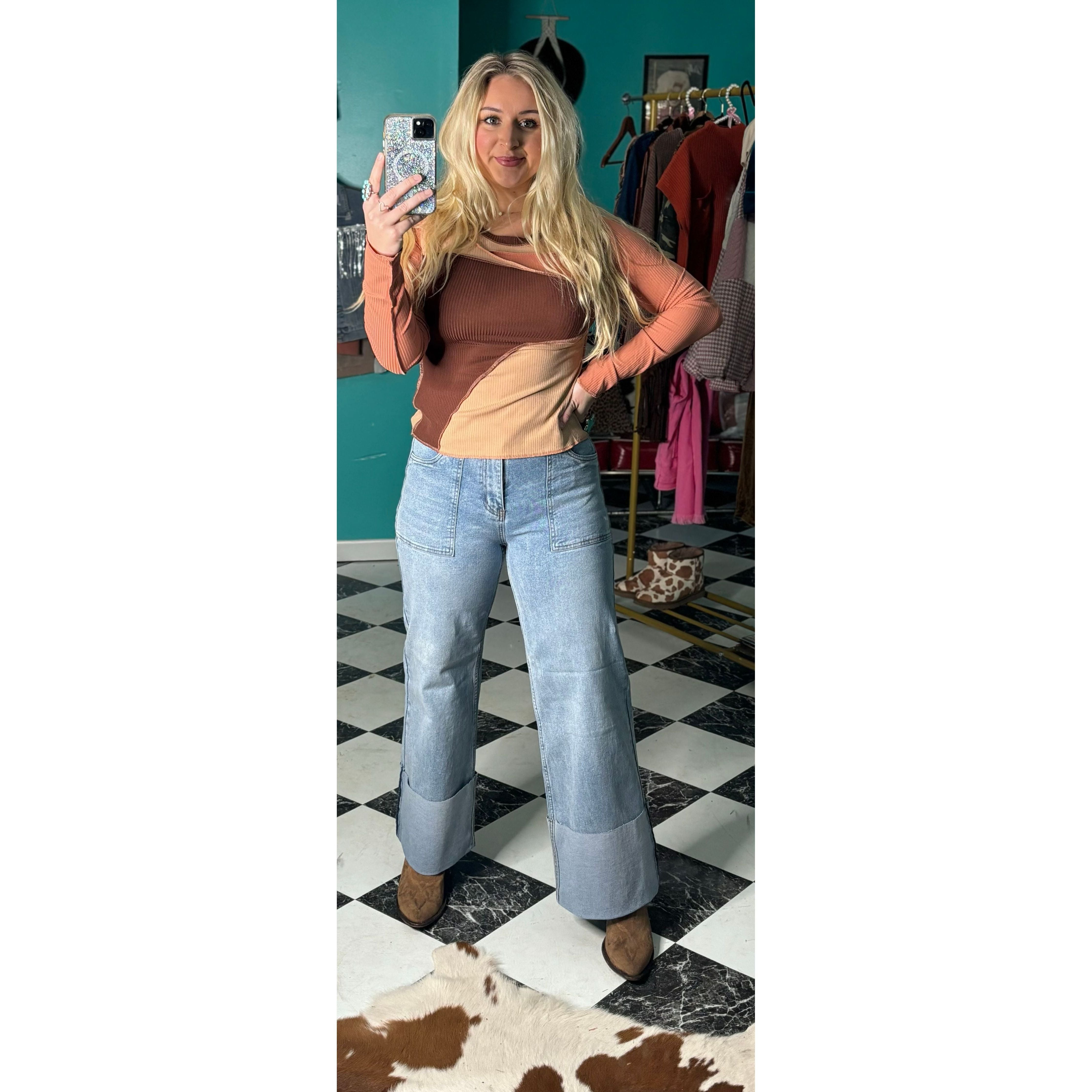 Color Block Ribbed Top