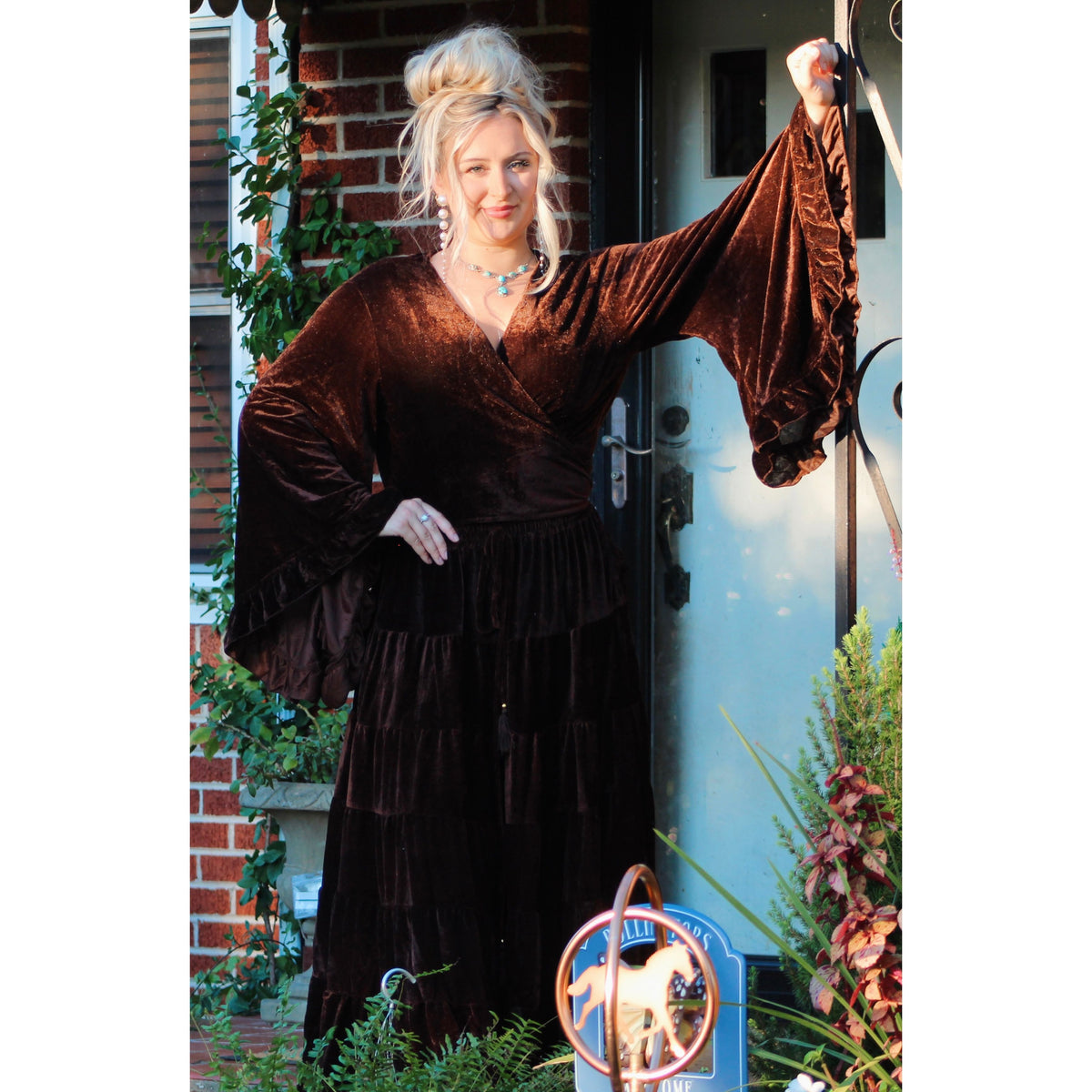 Brown velvet bohemian skirt and top set