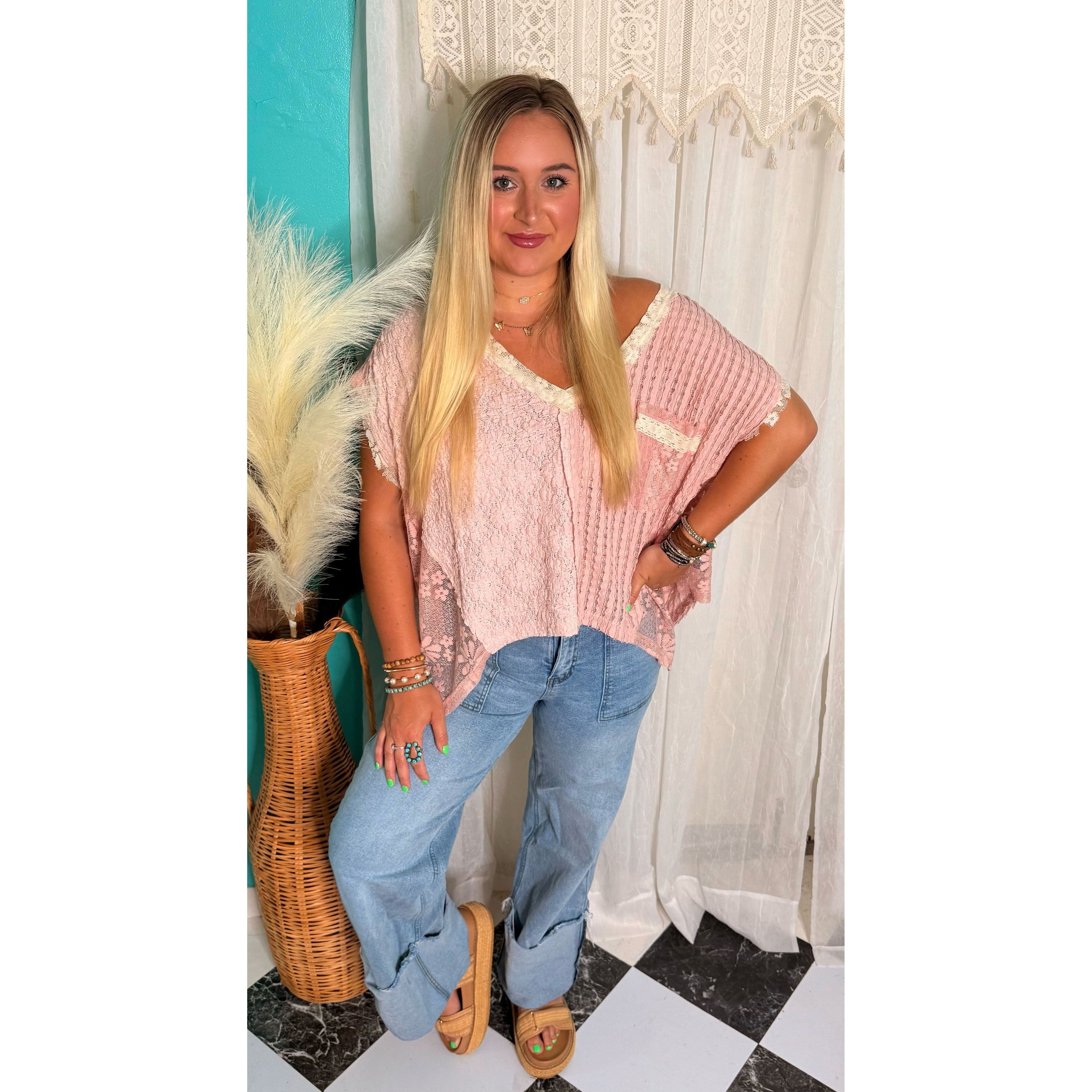 POL: All For Boho Pink Lace Top