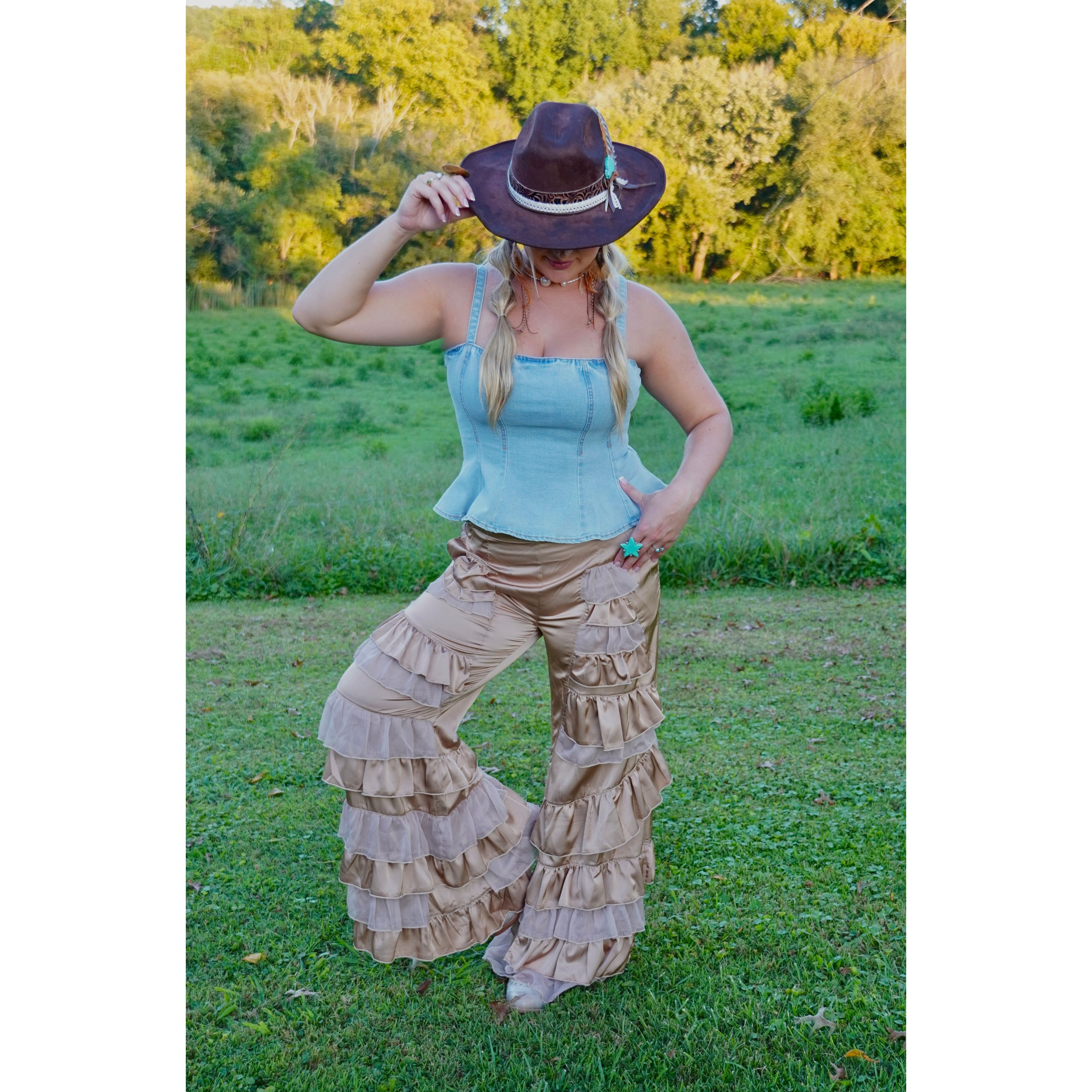 Champagne Tiered Ruffle Pants