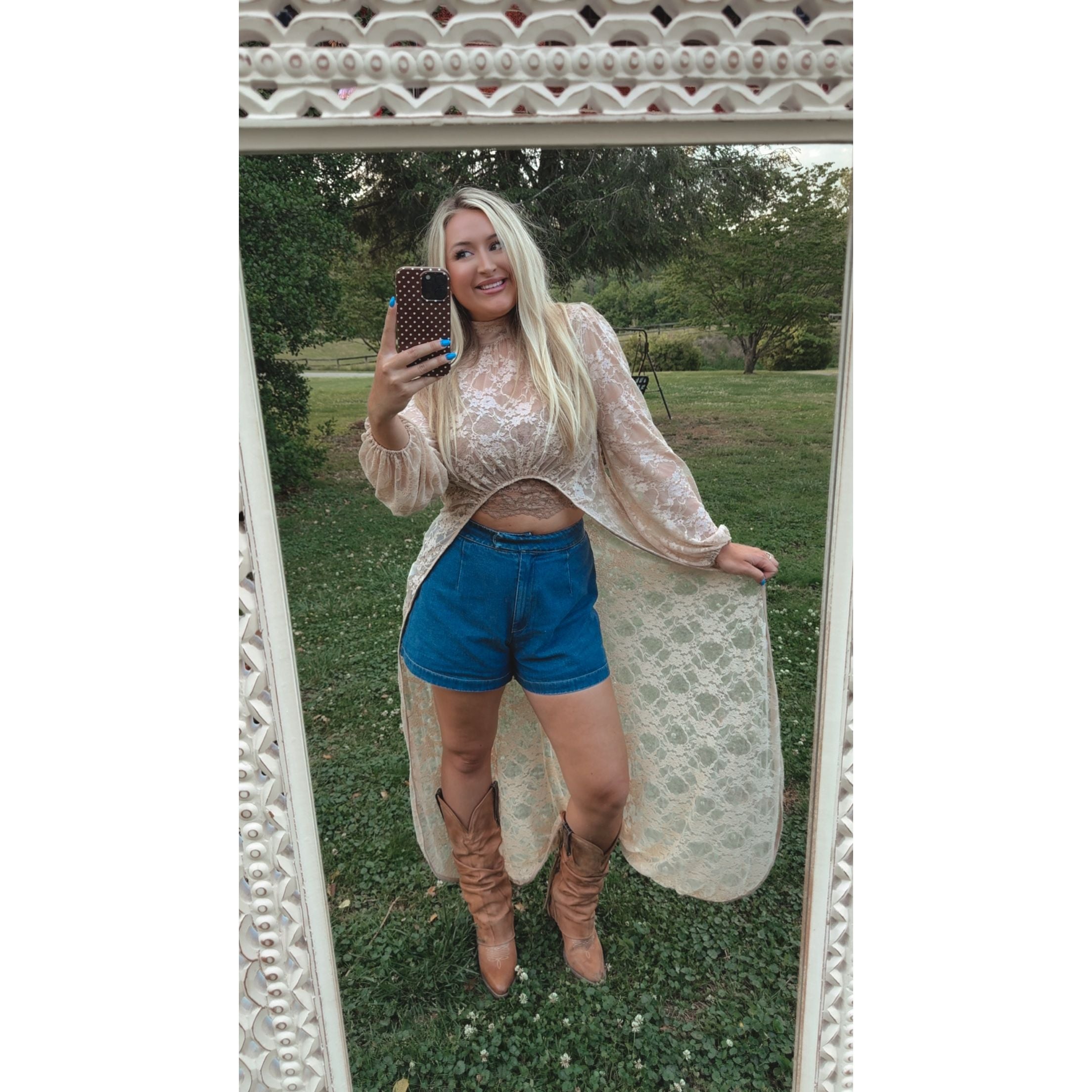High Low Lace Top In Beige