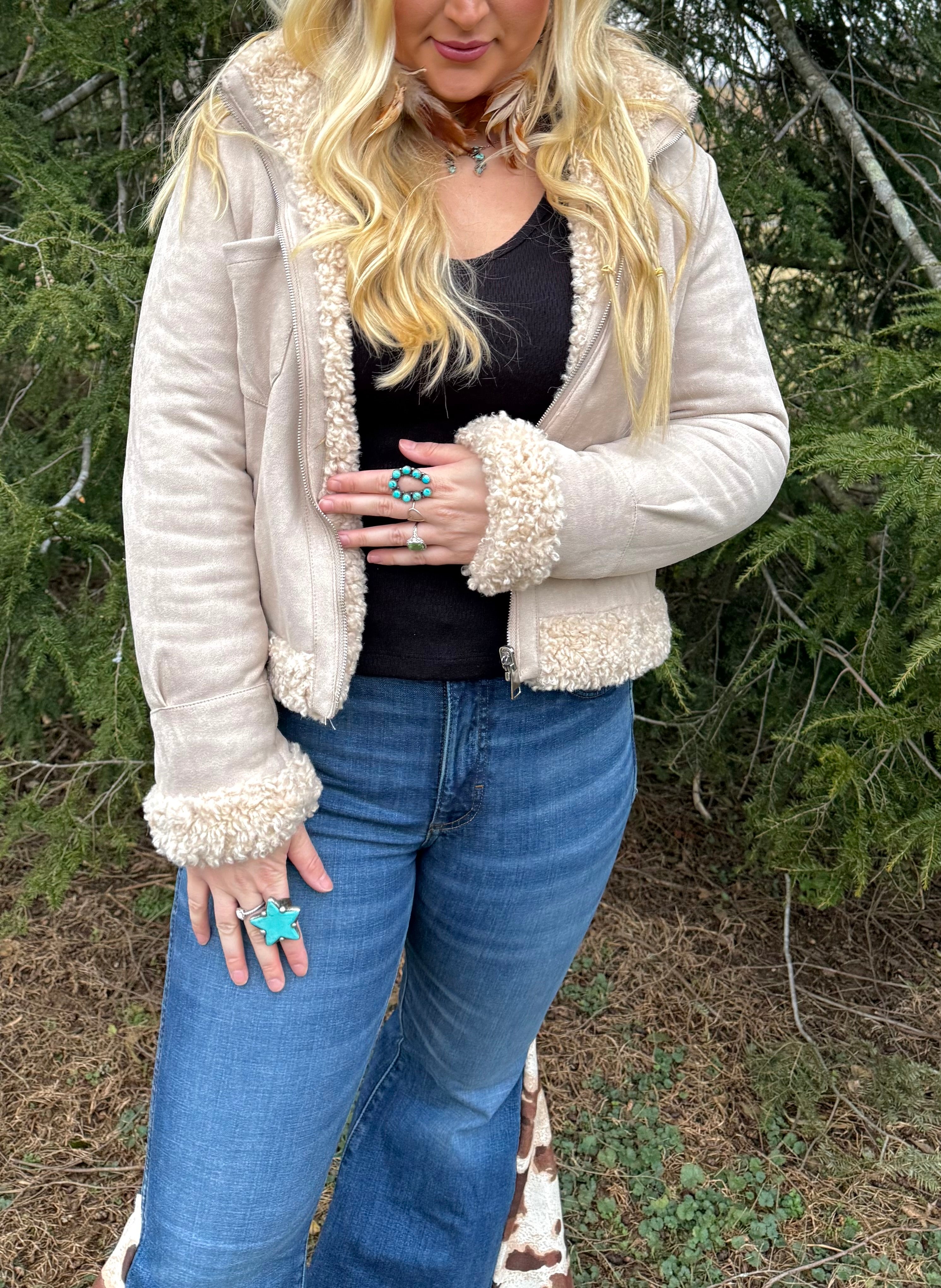 Reversible Sherpa Cream Fringe Coat