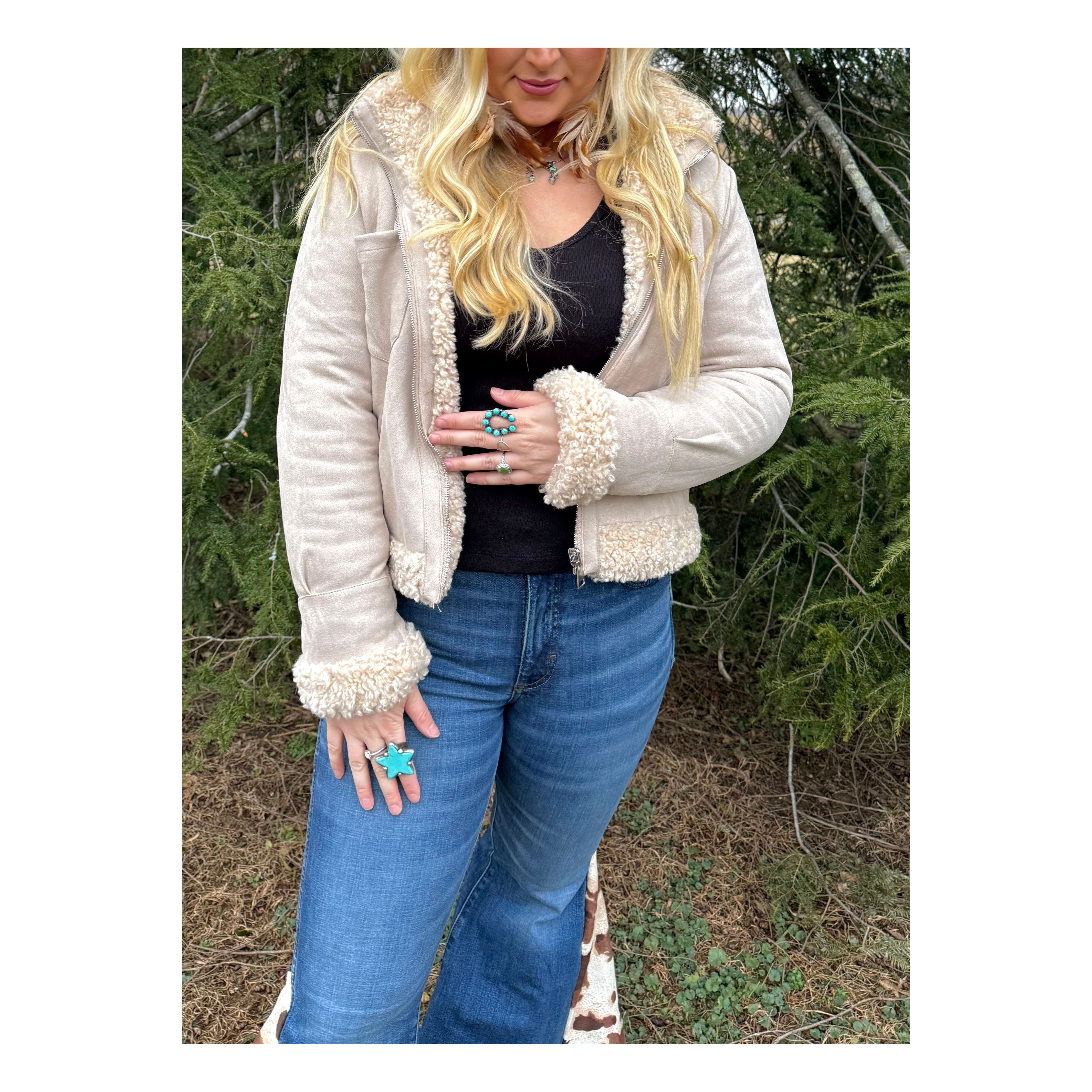 Reversible Sherpa Cream Fringe Coat