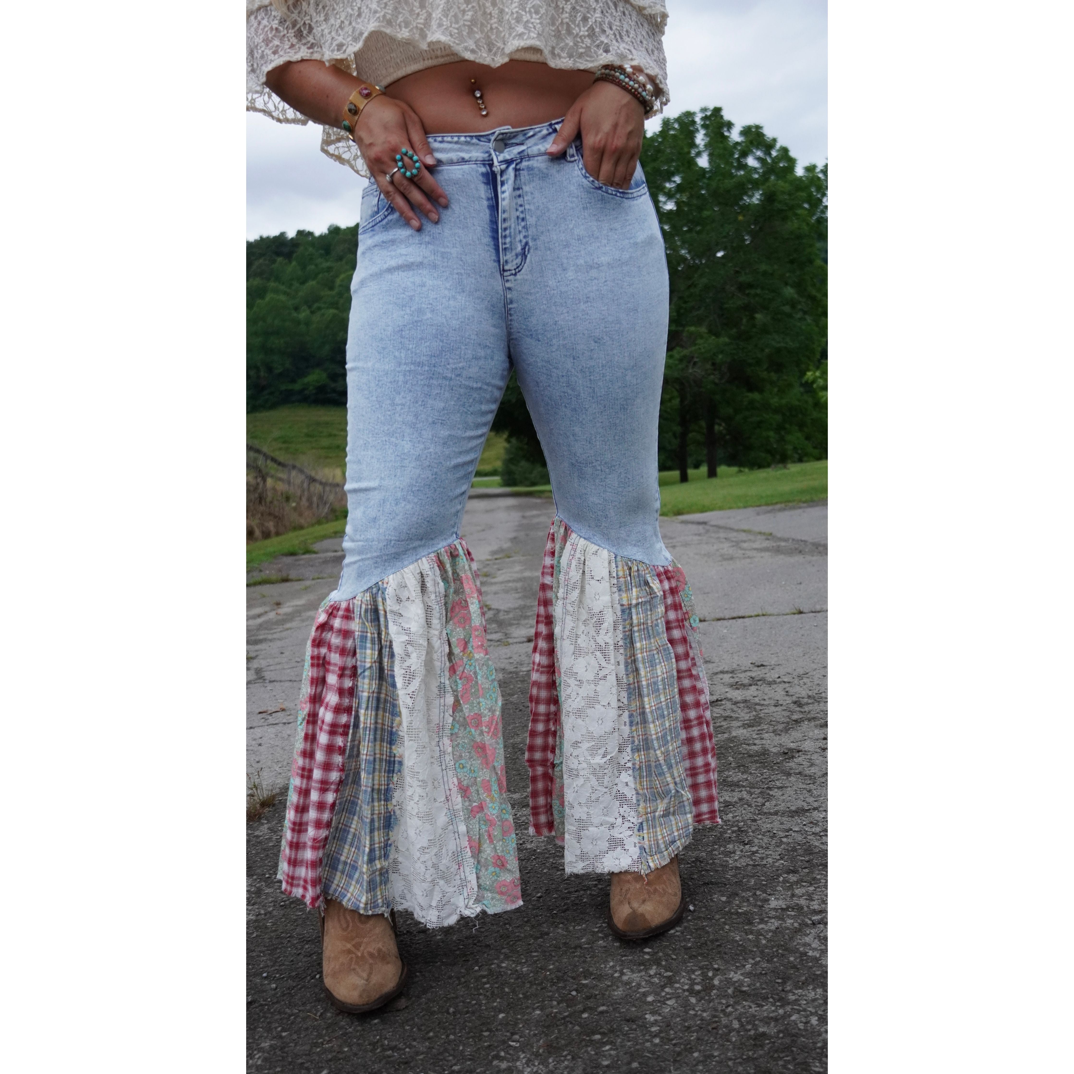 Floral Lace Patchwork Jeans