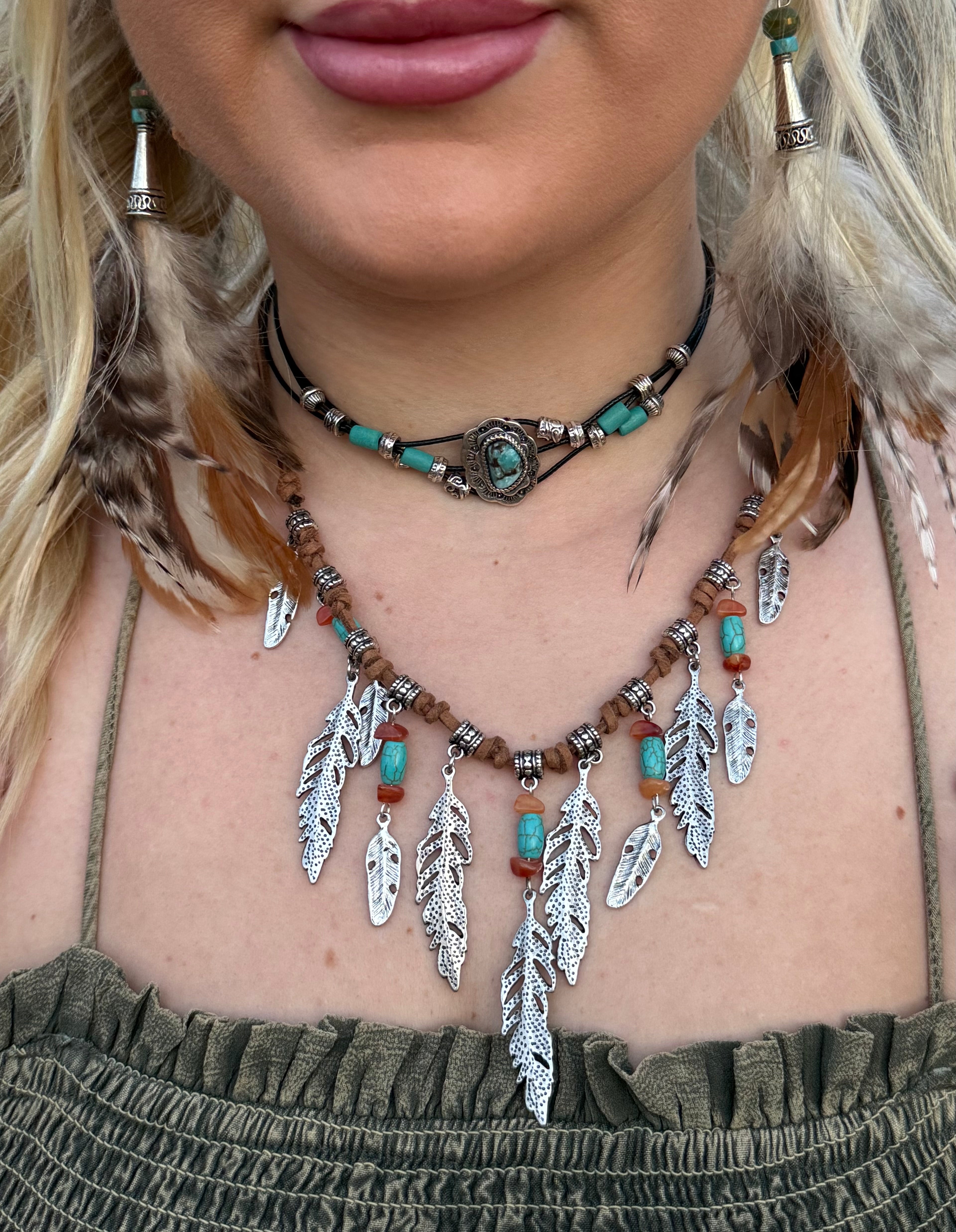 Feather Charm Suede Necklace
