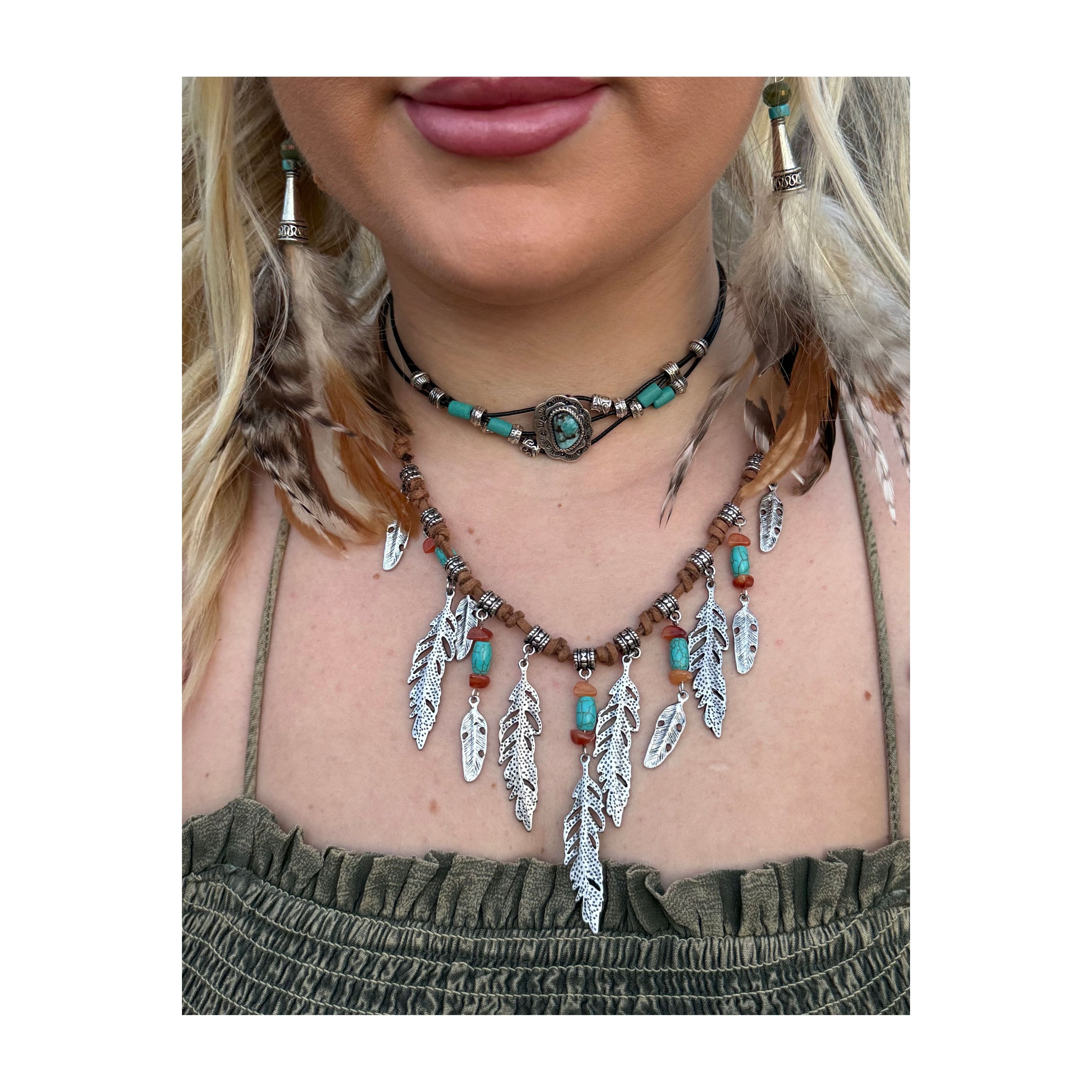 Feather Charm Suede Necklace