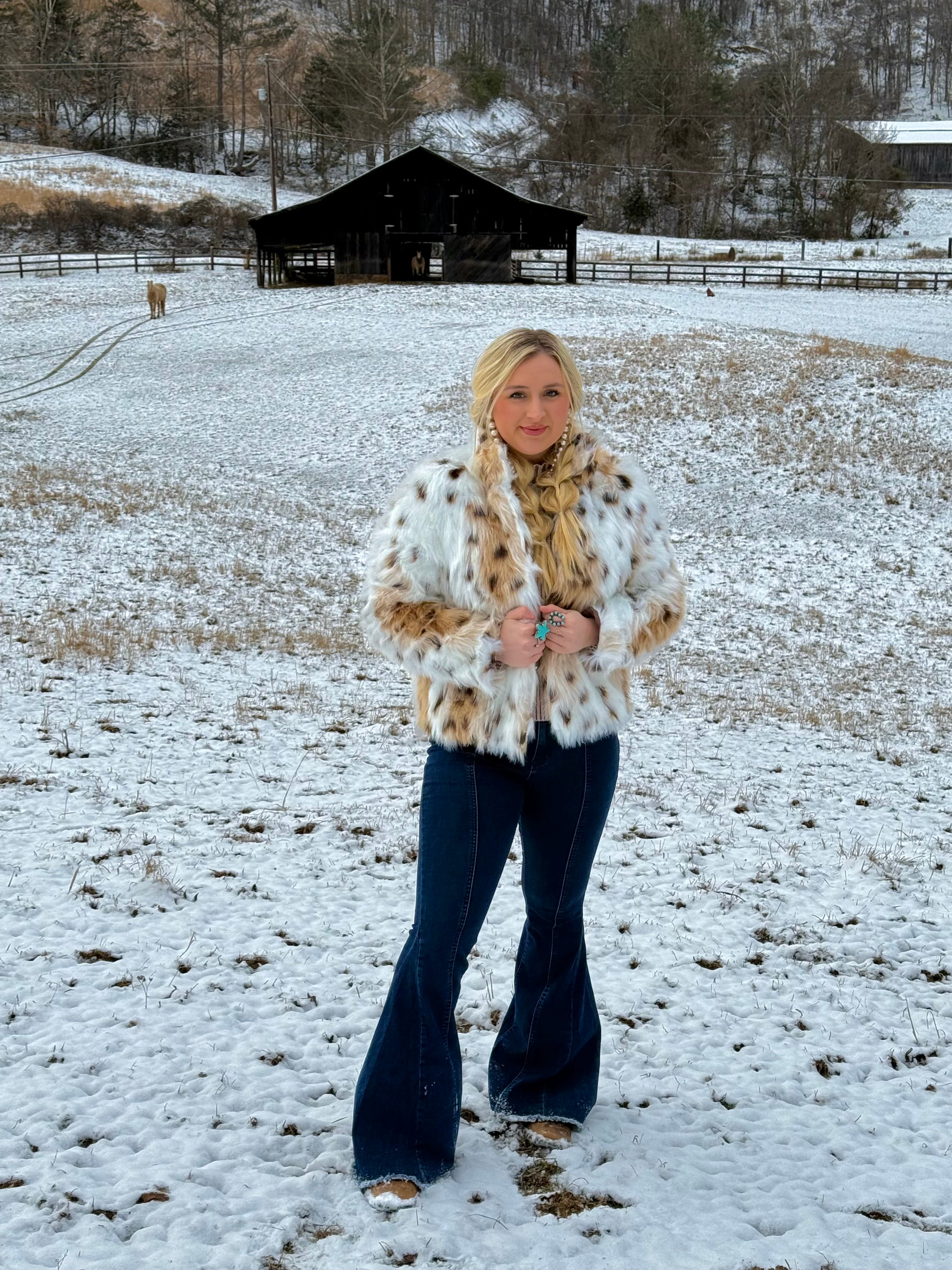 Snow Leopard Faux Fur Coat