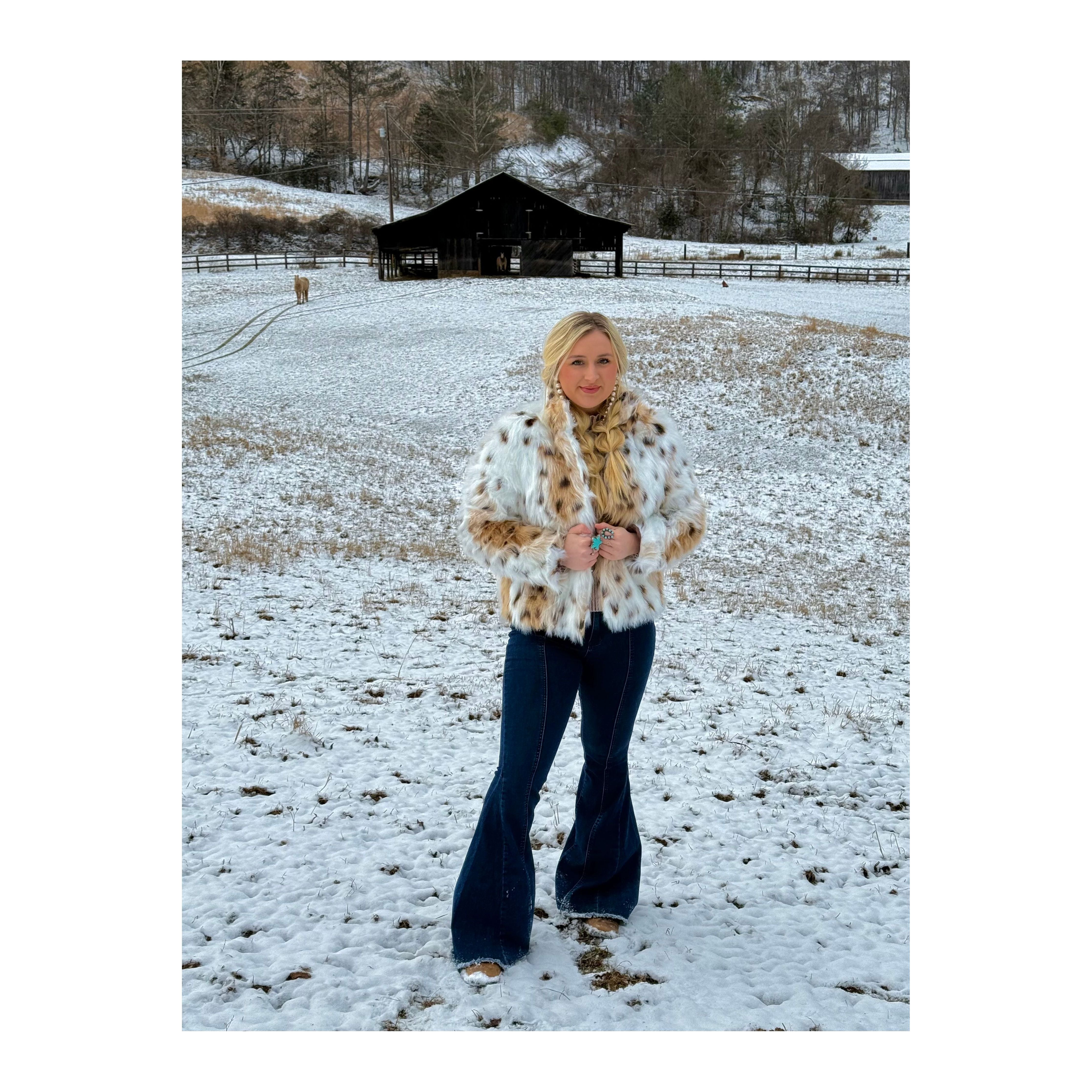 Snow Leopard Faux Fur Coat