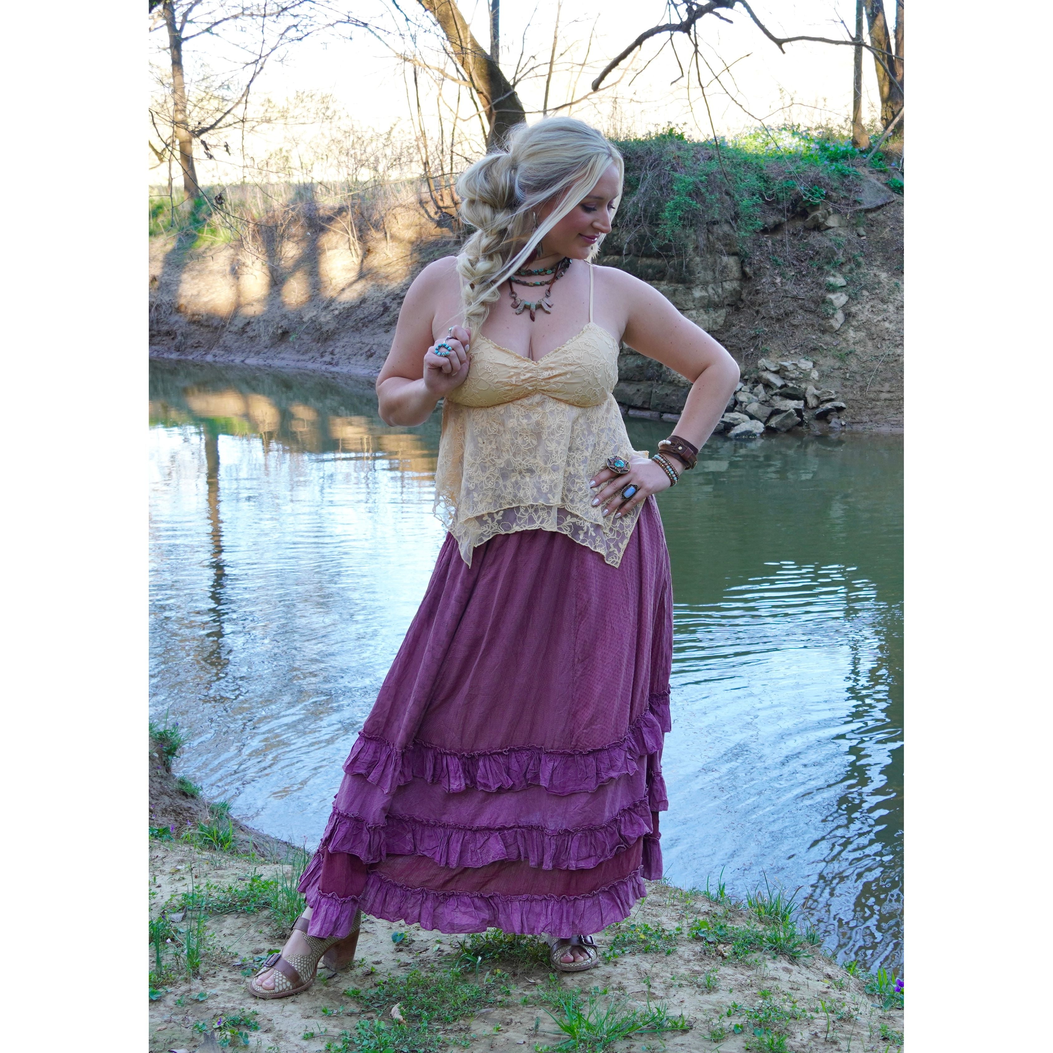 Dusted Pink Rustic Tiered Maxi Skirt