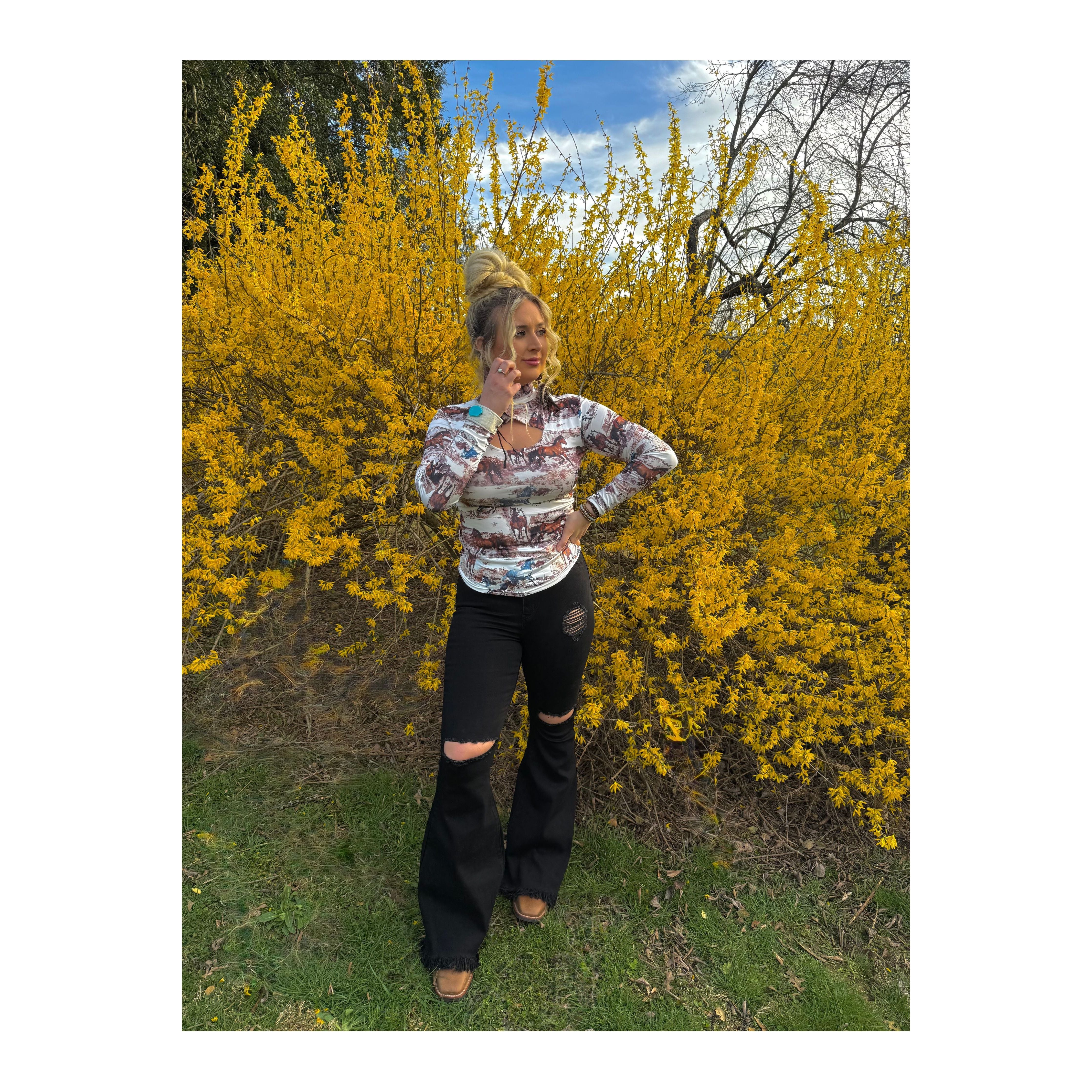 The Steele High Waisted Black Bell Bottom