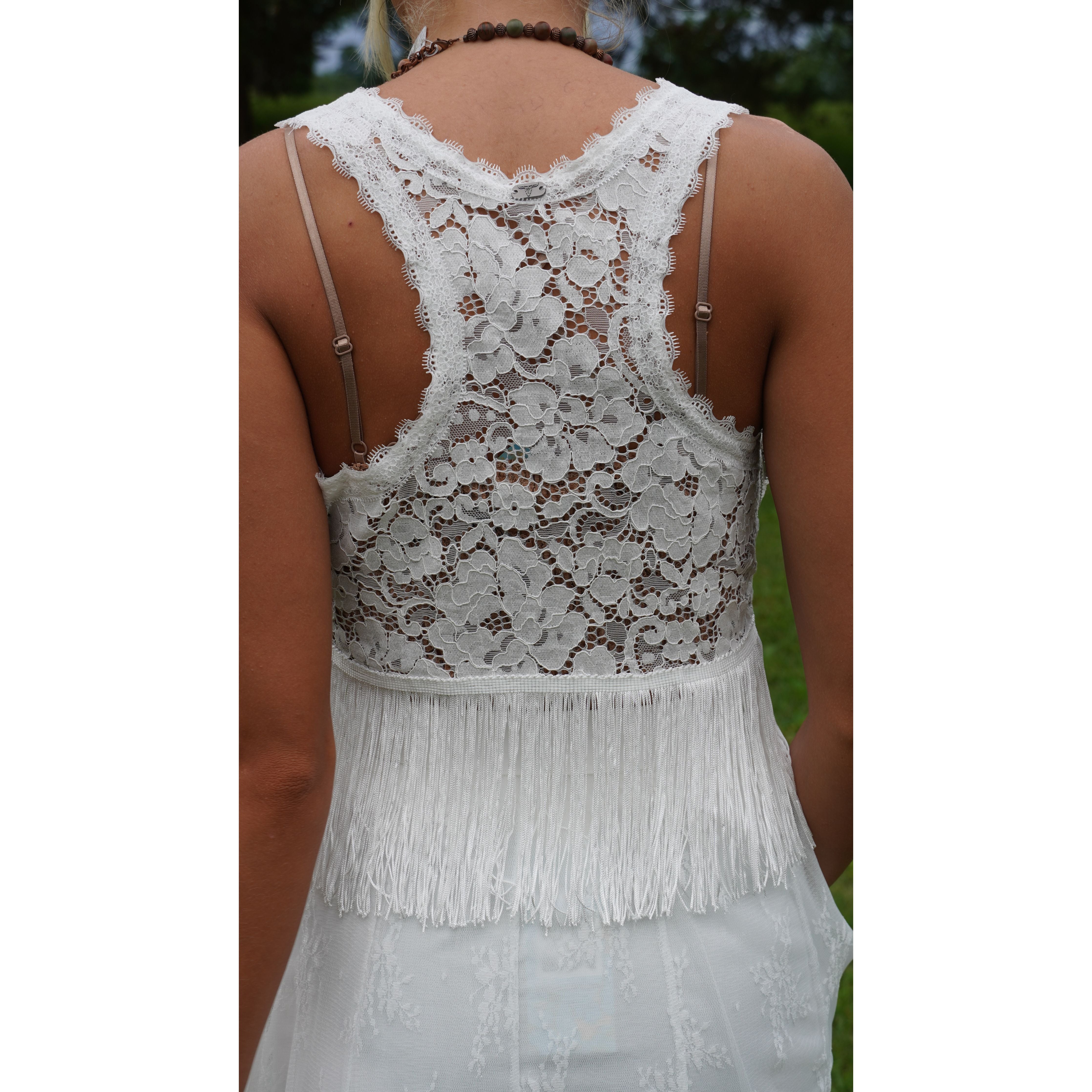 White Lace Fringe Tank