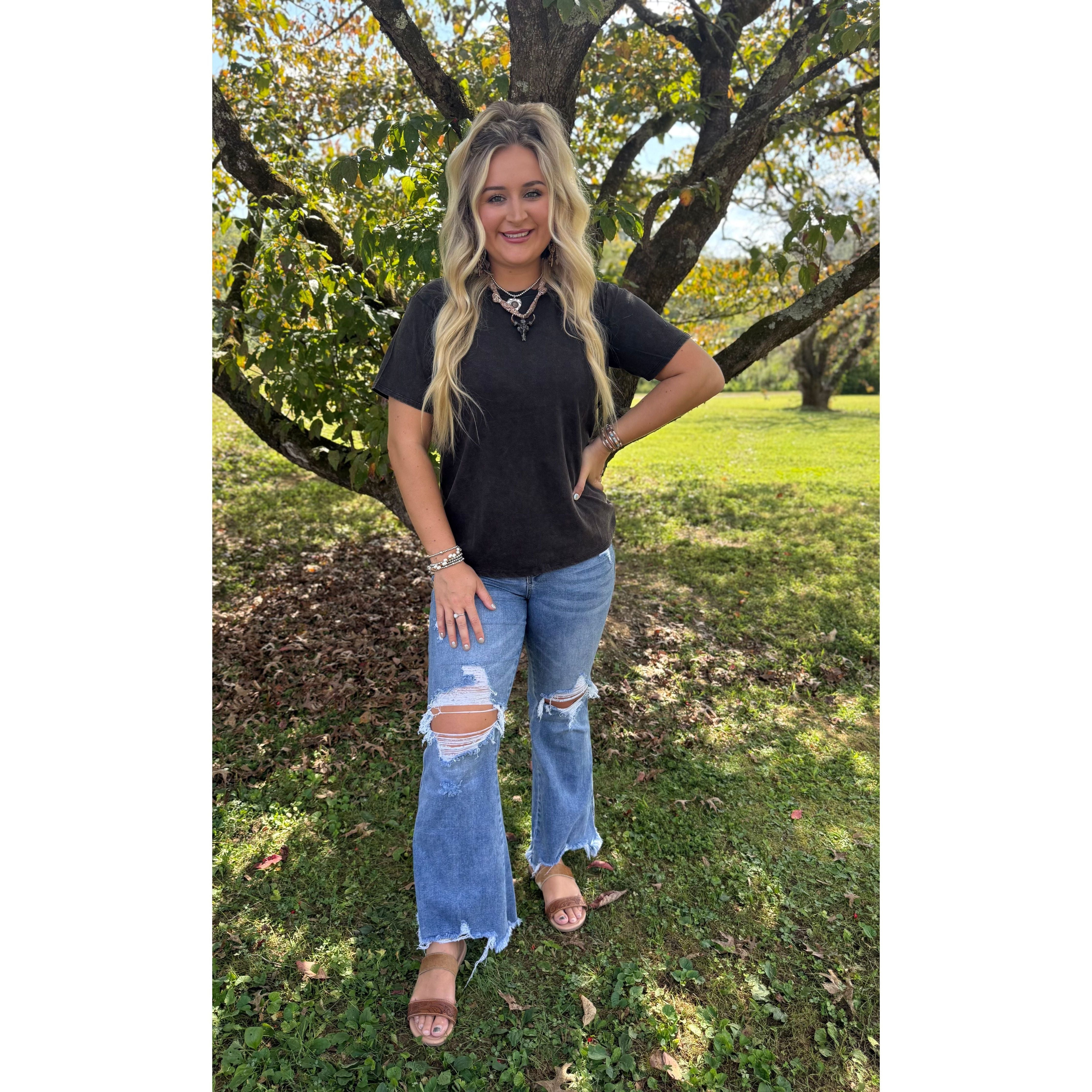 Zenana Ash Black Tee