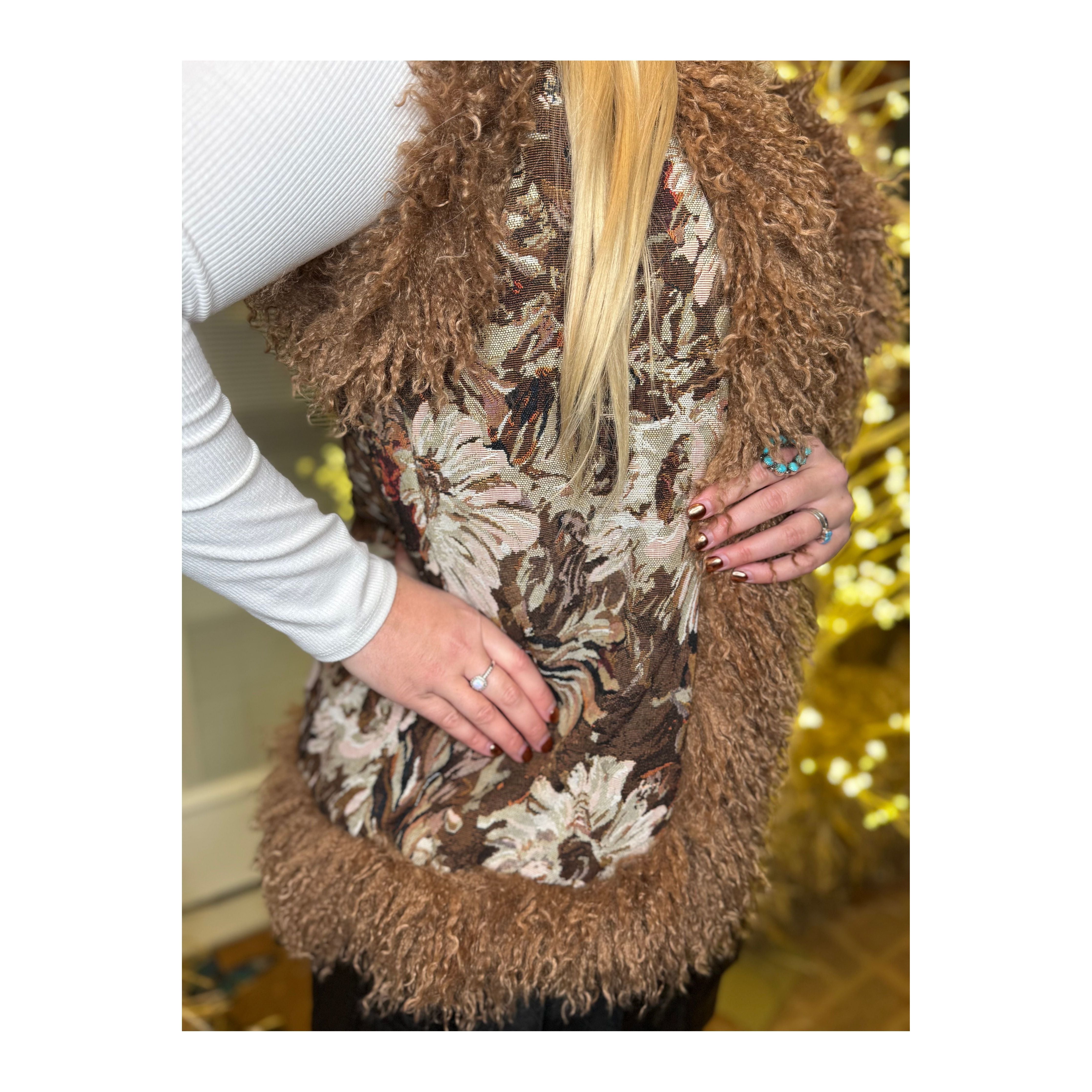 Floral Printed Fur Vest