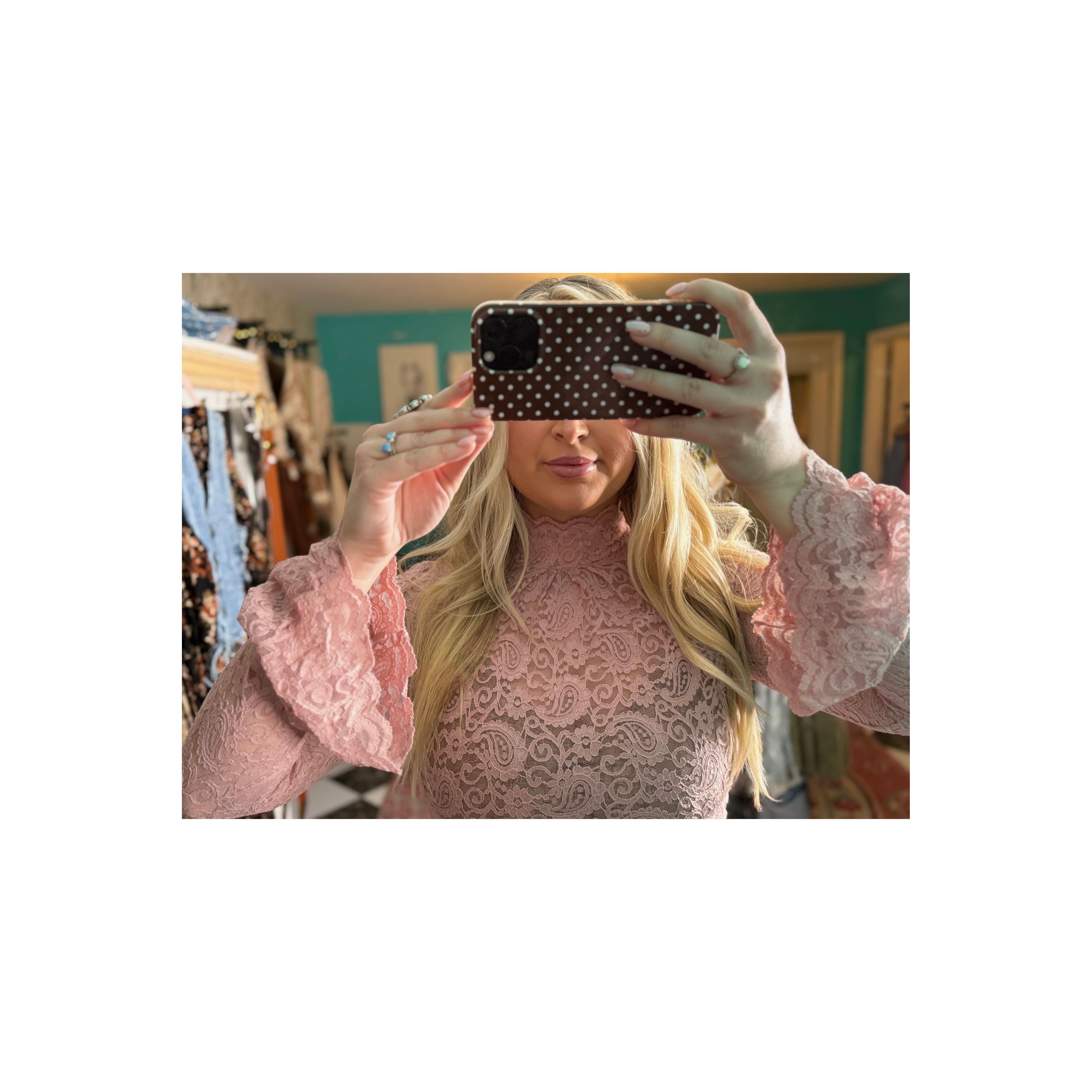 Pink Lace Bell Sleeve Layering Top