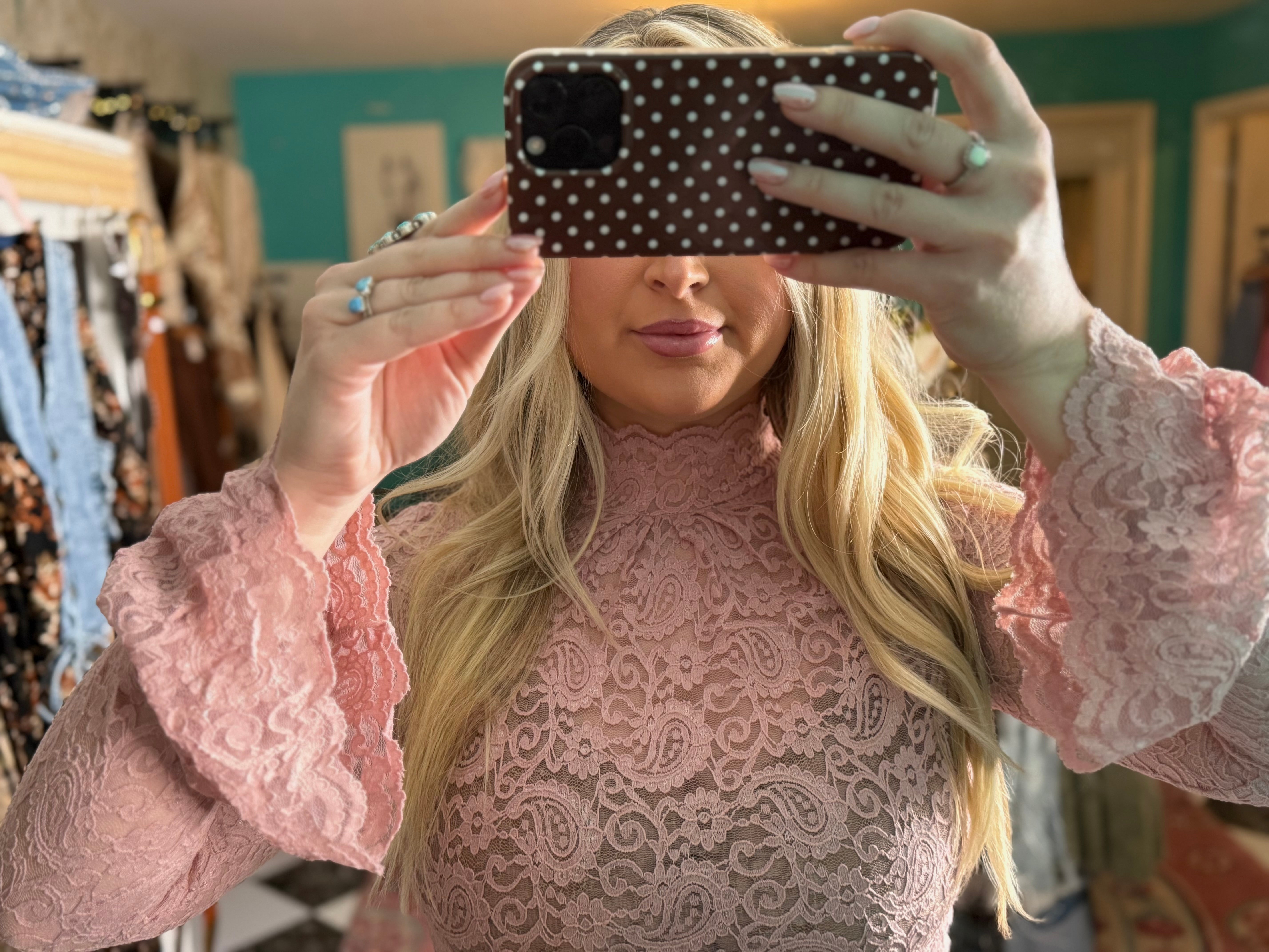 Pink Lace Bell Sleeve Layering Top