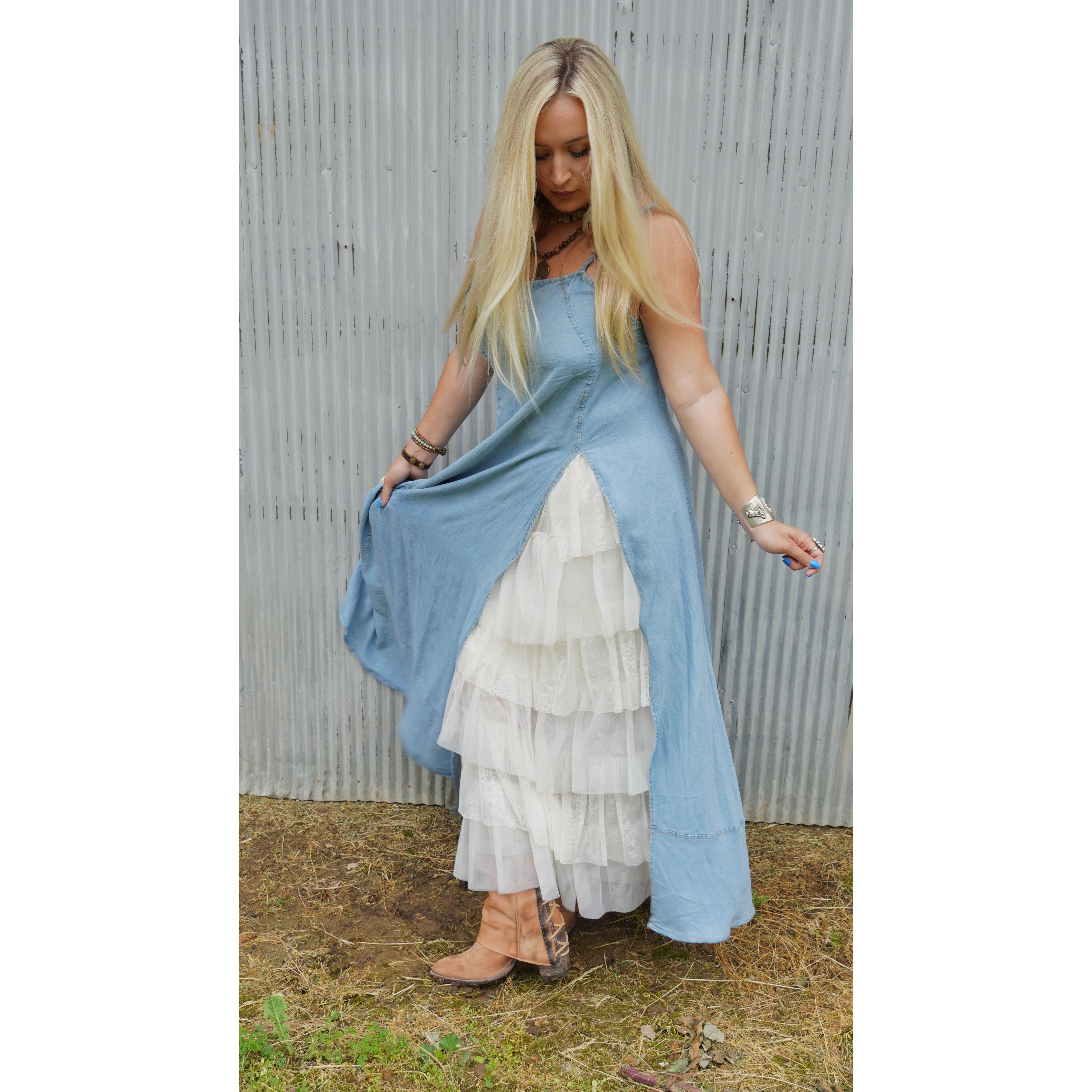 White Lace Ruffled Tiered Maxi Skirt