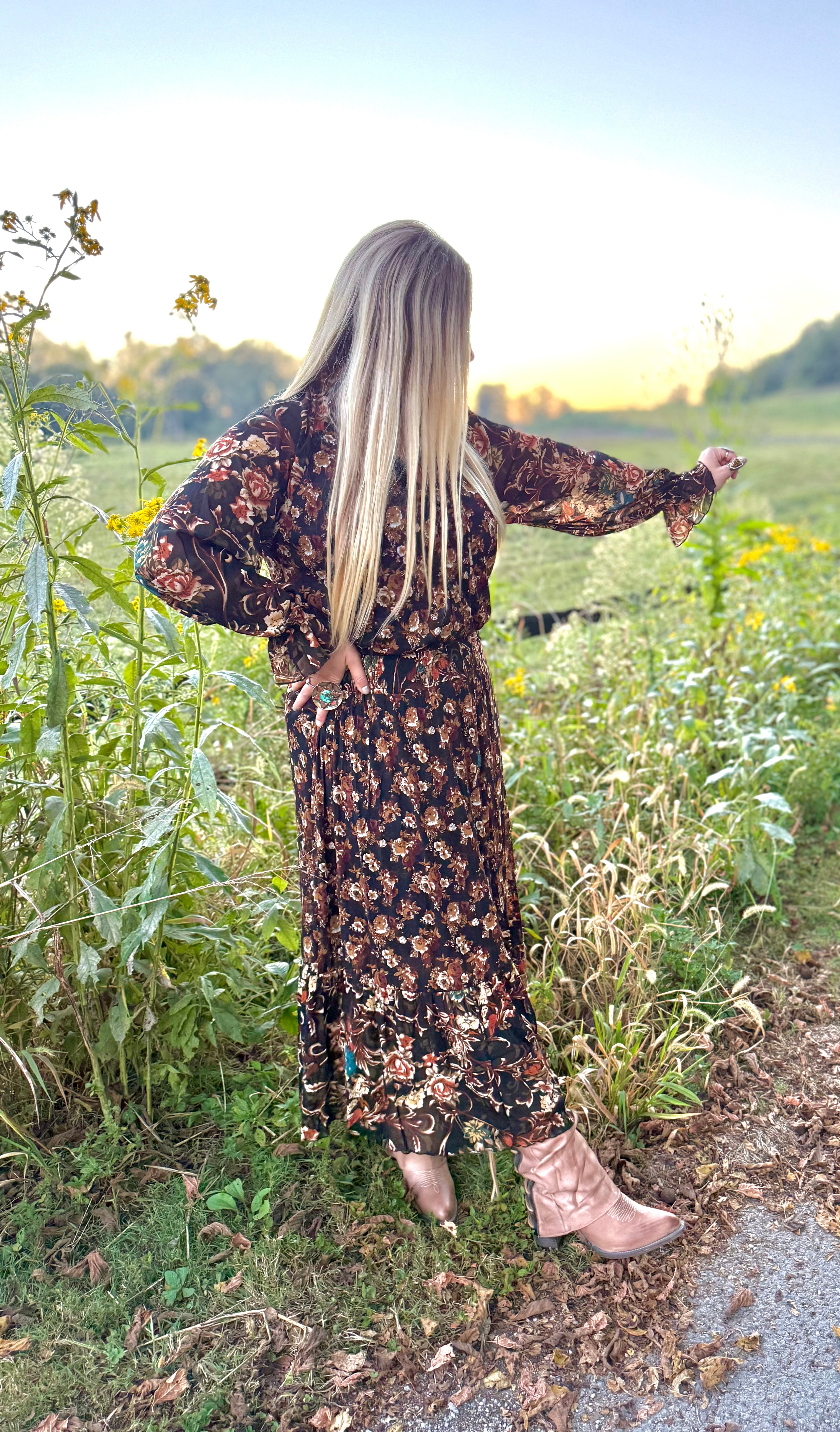 Black Floral Ruffle Maxi Dress